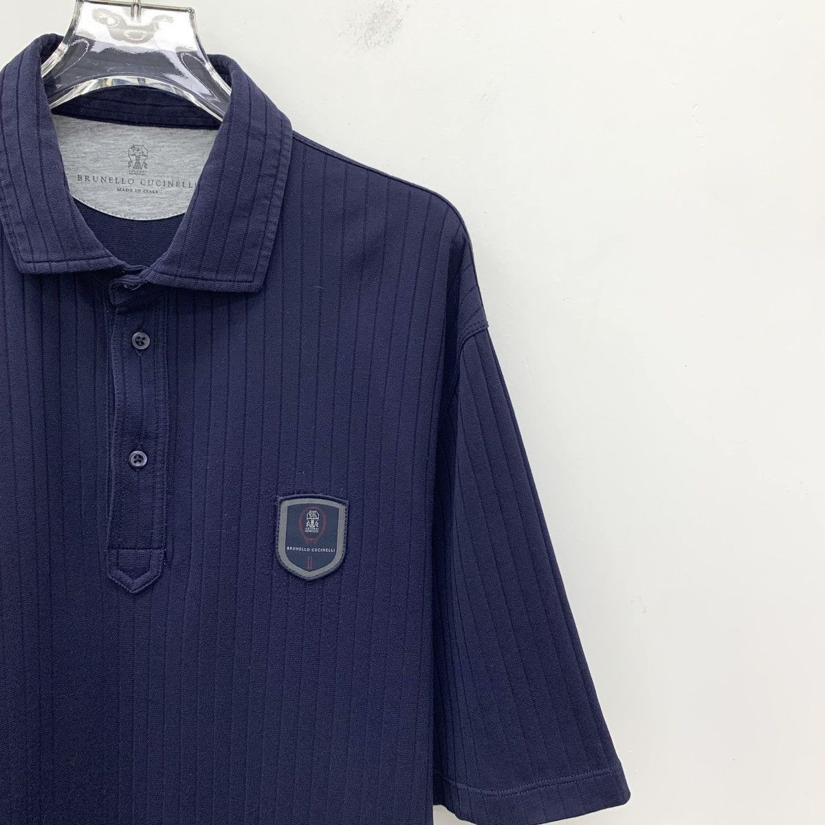 Brunello Cucinelli Blue Ribbed Short Sleeve Polo Shirt Size US L / EU 52-54 / 3 - 3 Thumbnail