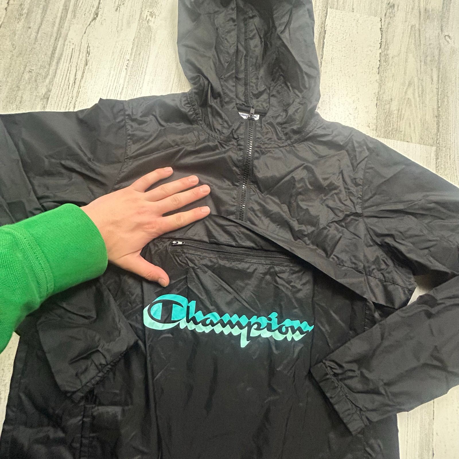 Champion Champion Anorak Black Hooded Spellout Windbreaker Jacket Size XL / US 12-14 / IT 48-50 - 4 Thumbnail