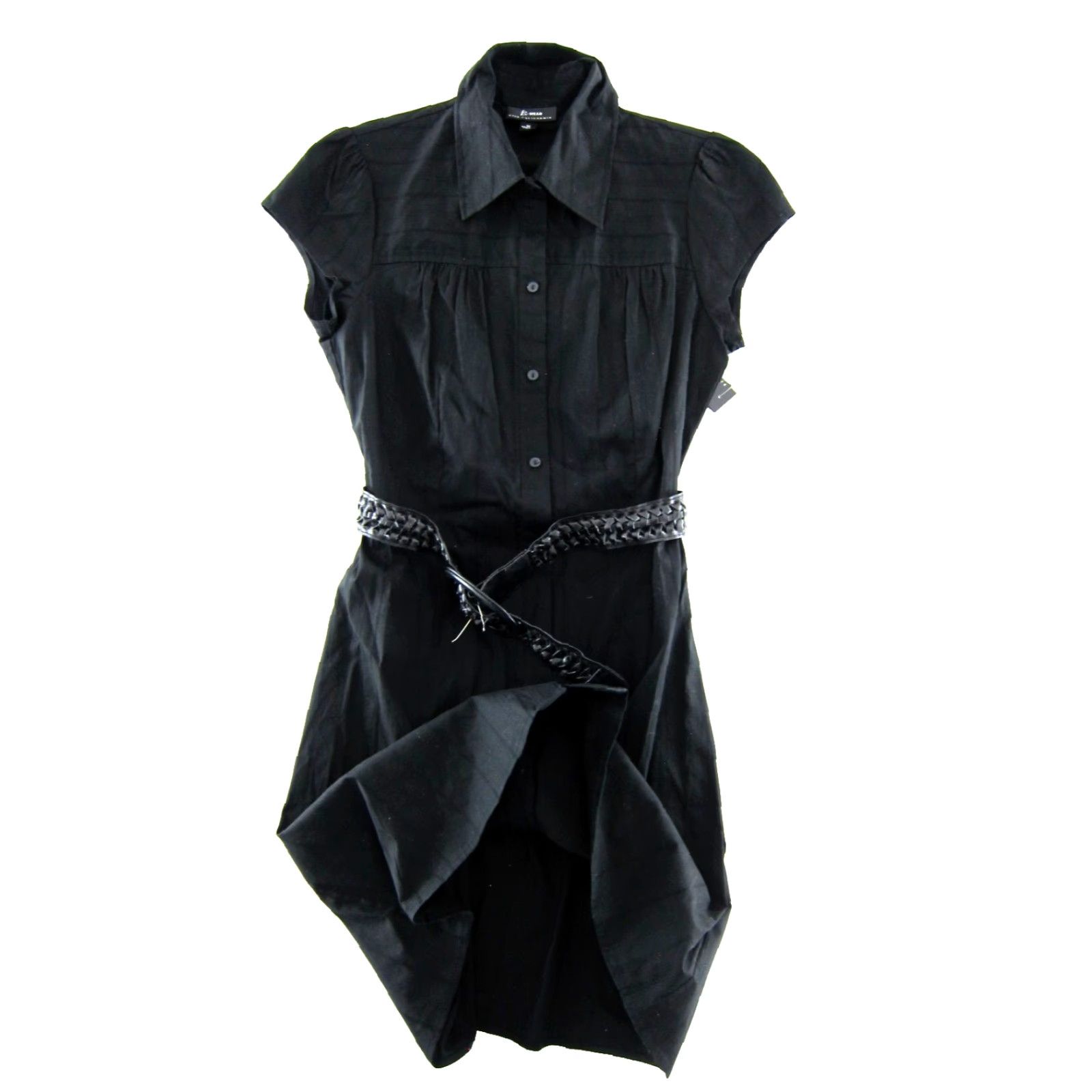 Vintage NWT B. Wear Stretch Black Collared Cap Sleeve Button Down Belted Dress Medium Shirt Dress Womens Size M / US 6-8 / IT 42-44 - 5 Thumbnail