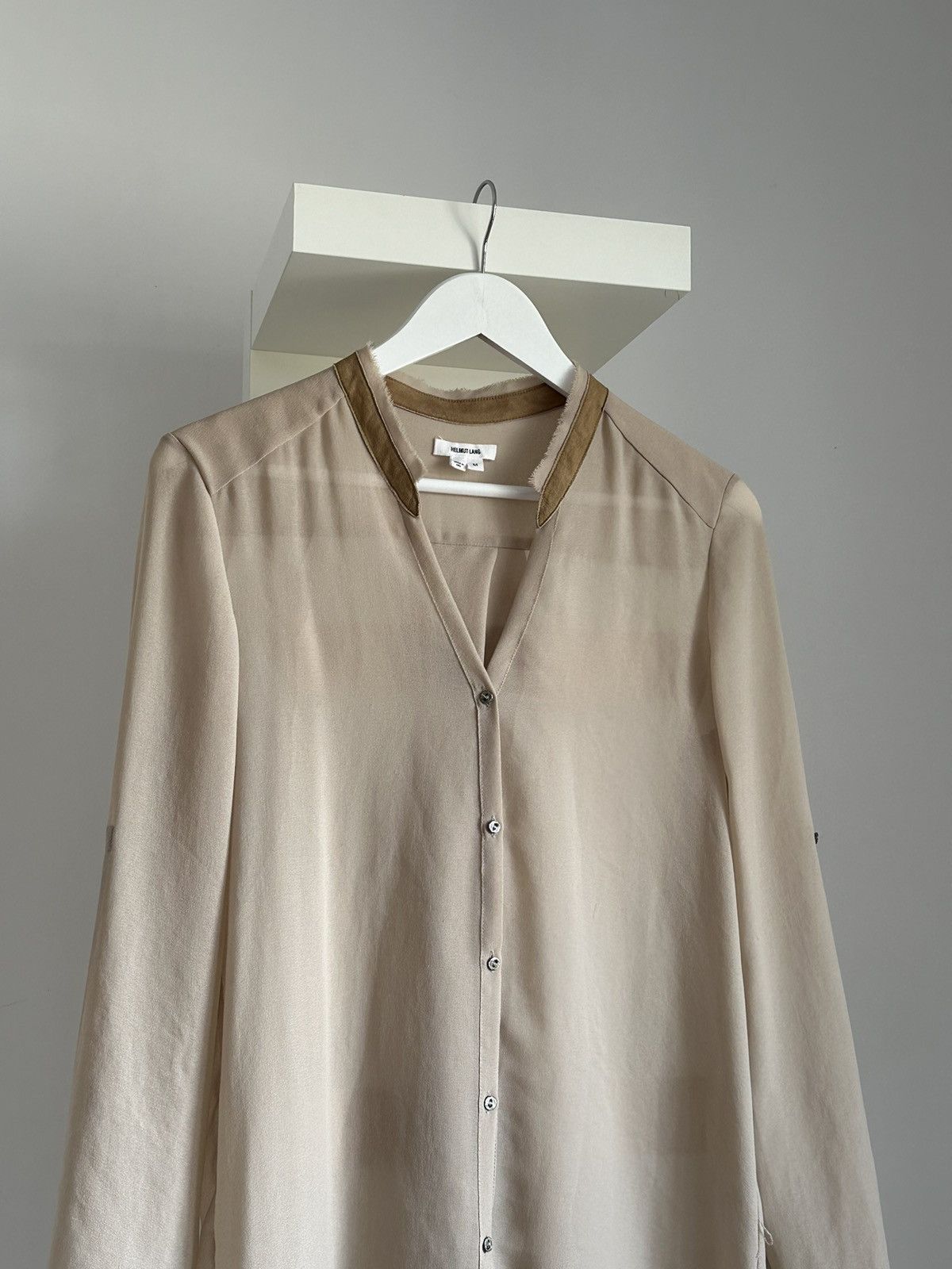 Helmut Lang Helmut Lang USA Raw Hem Leather Button Up Beige Long Shirt Size M / US 6-8 / IT 42-44 - 11 Thumbnail