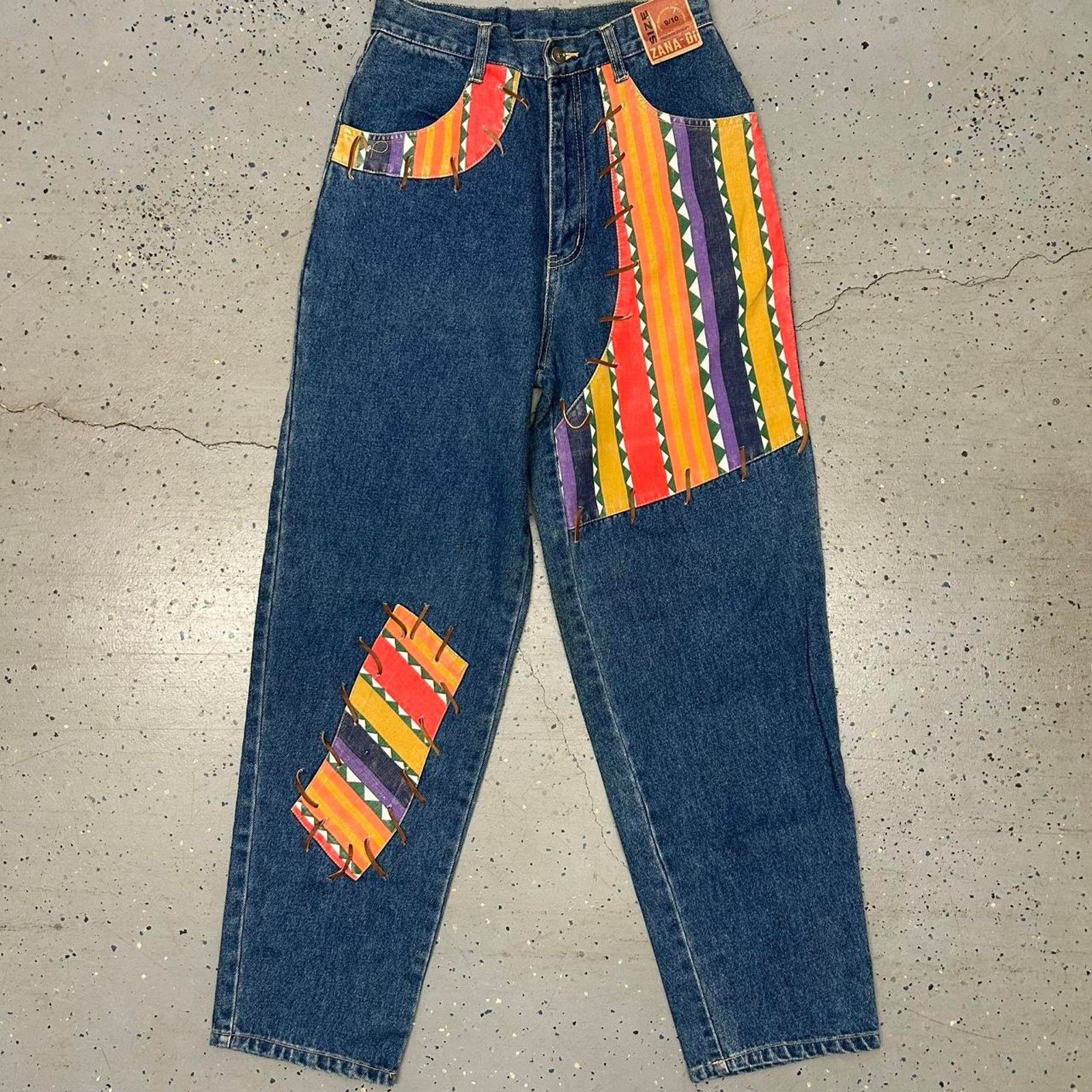 Other Vtg multi coloured patchwork denim jeans Size 32" / US 10 / IT 46 - 1 Thumbnail