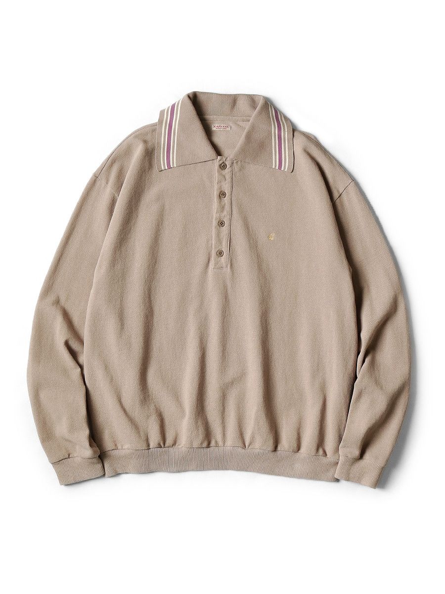 image of Kapital Kanoko Rangle Collar Retro Polo Sweatshirt in Beige, Men's (Size Medium)