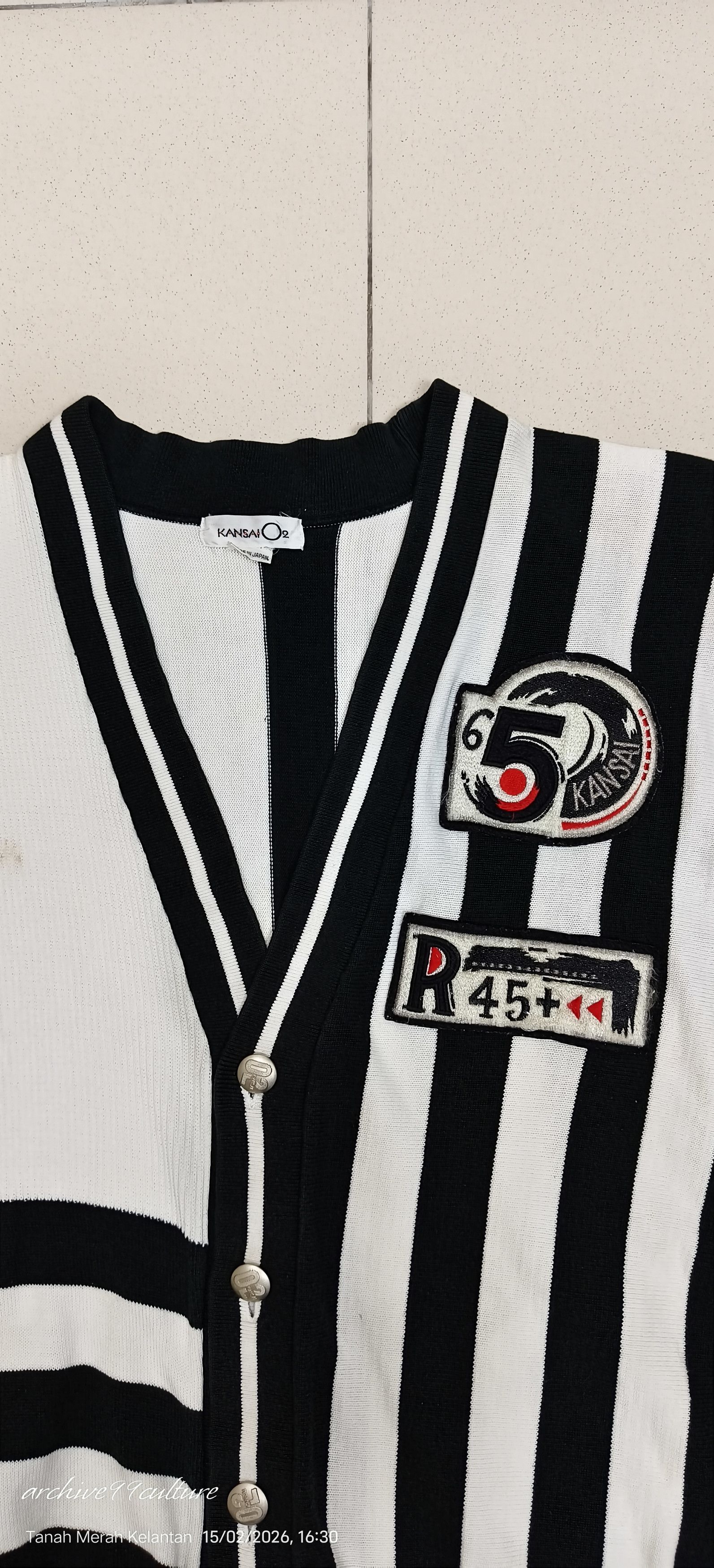 Kansai Yamamoto Vintage Kansai Yamamoto O2 Asymmetric Striped Cardigan Japan Size US M / EU 48-50 / 2 - 8 Thumbnail