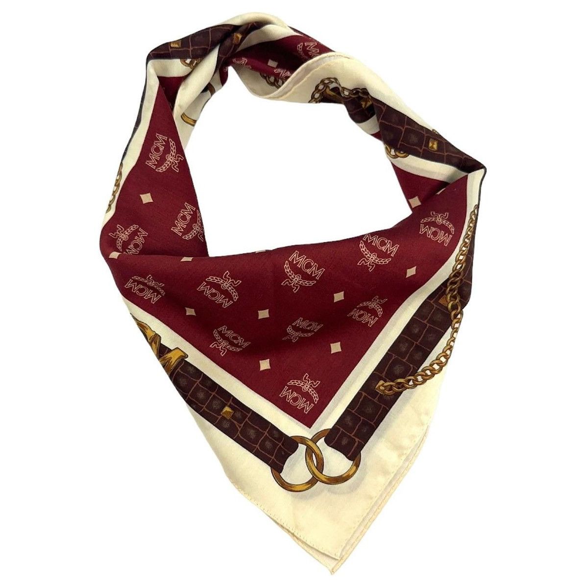 MCM Vintage MCM Bandana Scarf Bordeaux Red Cream Gold Logo Size ONE SIZE - 1 Thumbnail