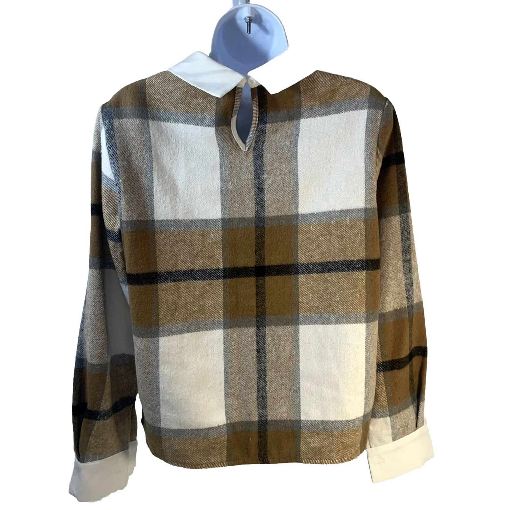 Shein SHEIN Blouse Shirt Women S Casual Plaid Tan Brown Keyhole Back Collar Button Long Sleeve Size S / US 4 / IT 40 - 2 Thumbnail