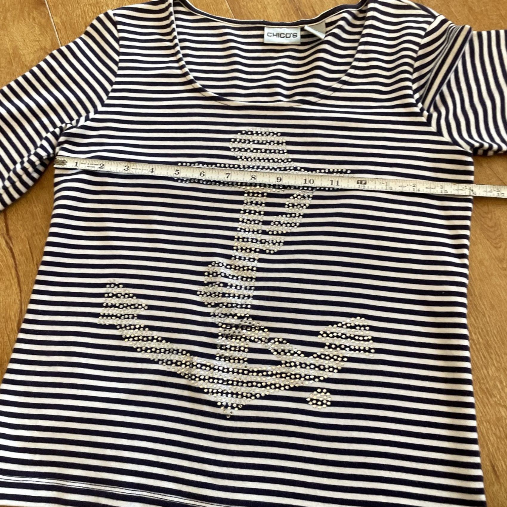 Vintage VINTAGE Chico's Navy White Striped Shirt Studded Anchor Nautical Top Cruise M Womens Size XS / US 0-2 / IT 36-38 - 4 Thumbnail