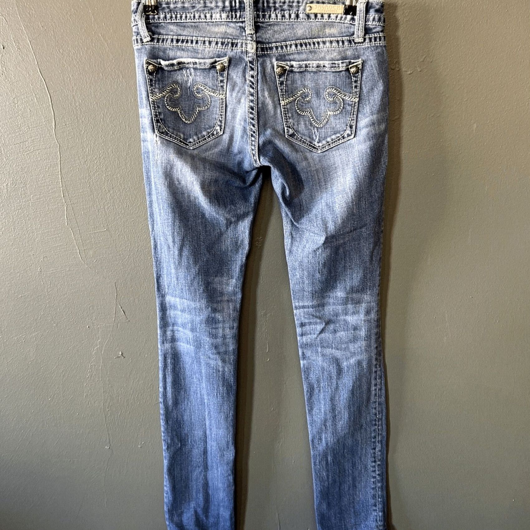 Express VINTAGE? No — ReRock Express Jeans Womens 4R Blue Denim Skinny Embroidered Hardware Logo Jeans (Blue) 30in Waist 31in Inseam Size 27" / US 4 / IT 40 - 4 Thumbnail