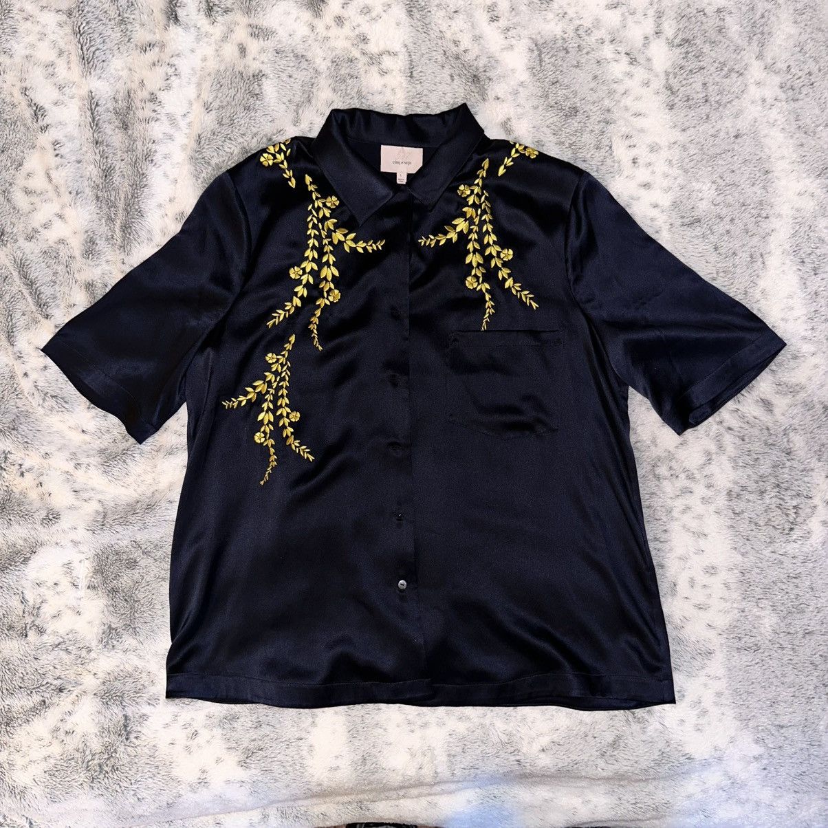 Cinq a Sept cinq à sept dark blue blouse 100% silk Size L / US 10 / IT 46 - 1 Thumbnail