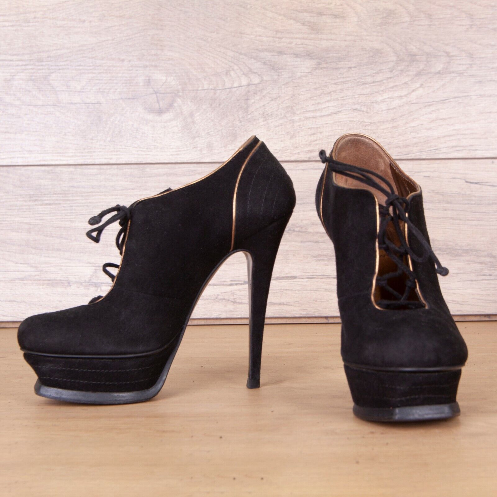 Yves Saint Laurent YSL Black Suede Leather Heels
