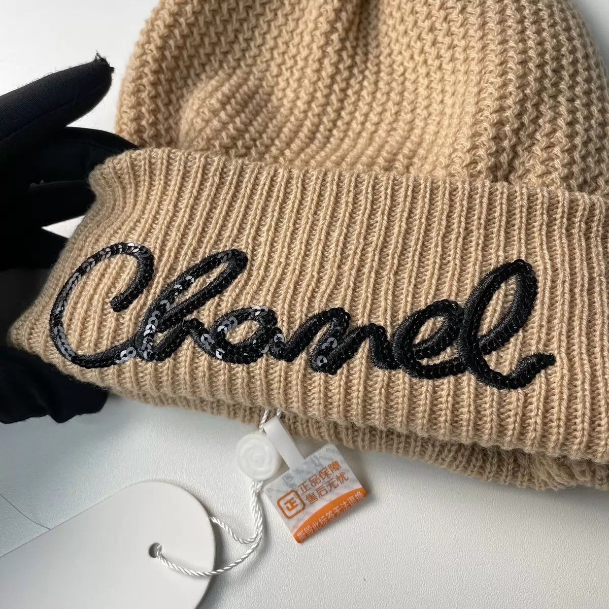 Chanel CHANEL Sequin-Embroidered Cashmere Hat Khaki 55-60 Size ONE SIZE - 3 Thumbnail