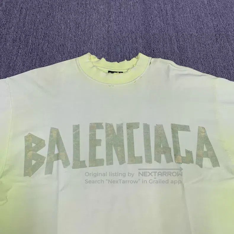 Balenciaga Balenciaga Neon Yellow Tape Worn Hole Short Sleeve Size US S / EU 44-46 / 1 - 6 Thumbnail