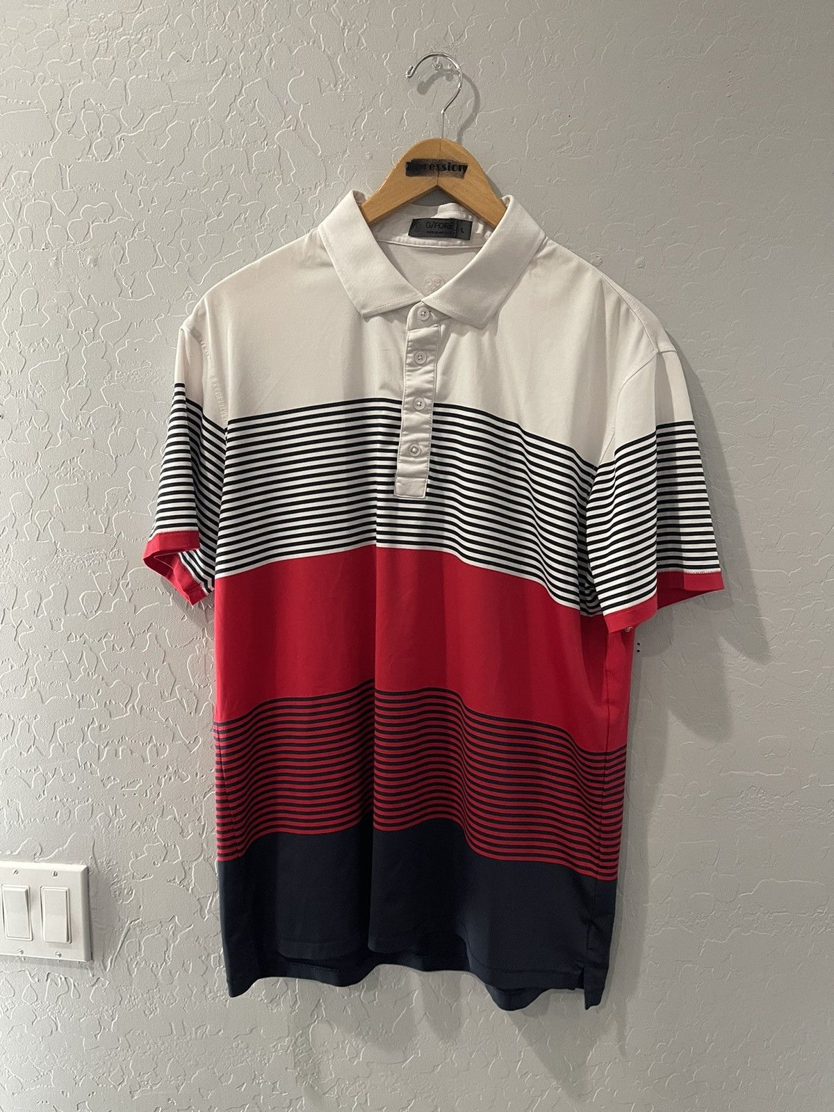 G/Fore G4 Tri-Color Striped Golf Polo Size Large