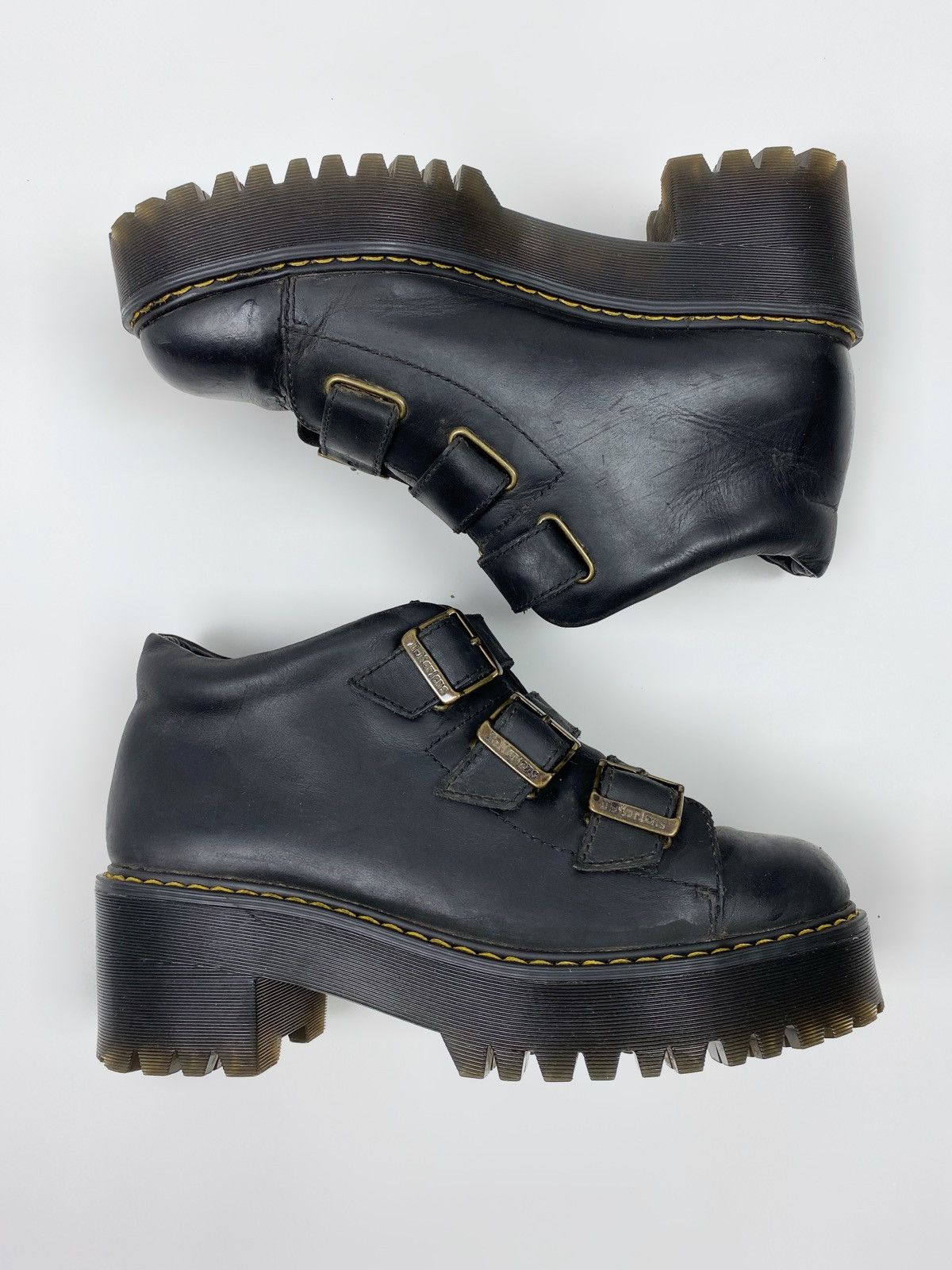 Dr. Martens Dr. Martens Coppola Black Leather Belt Chunky Ankle Boots Size US 8.5 / IT 38.5 - 7 Thumbnail