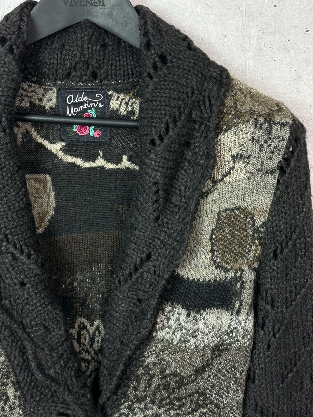 Vintage Aldo Martins Wool-Alpaca Printed Knit Long Cardigan Coat Size M / US 6-8 / IT 42-44 - 5 Thumbnail