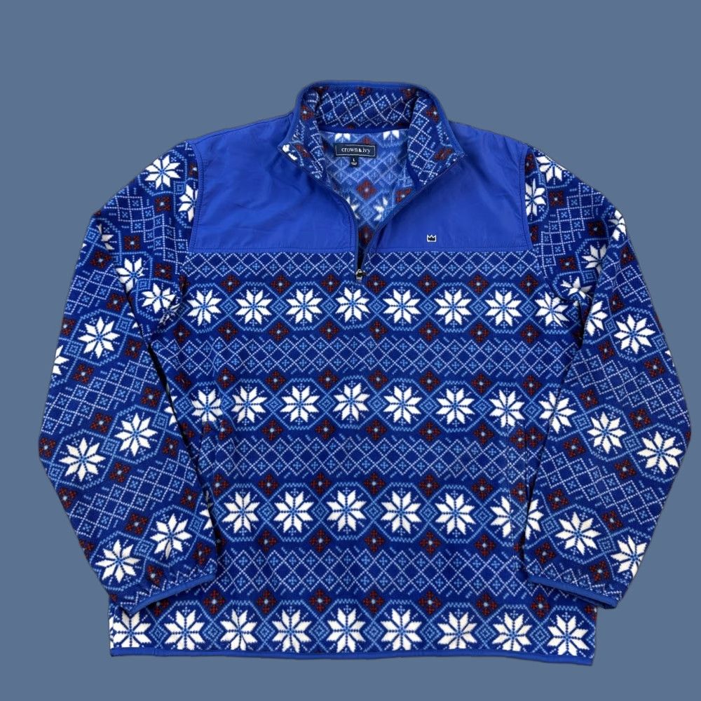 Vintage Crown & Ivy Pullover Mens Large Blue Fleece Nordic Snowflake 1/4 Zip Outdoor Jacket Size US L / EU 52-54 / 3 - 1 Thumbnail