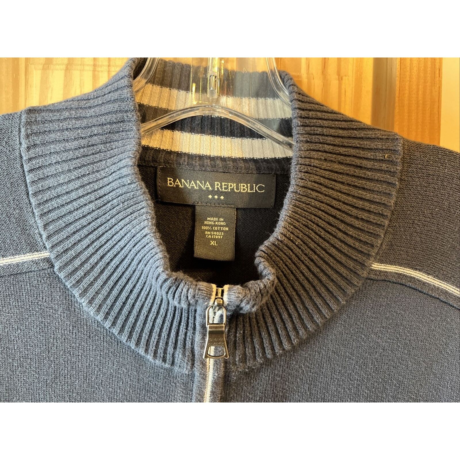 Banana Republic Banana Republic Mens Large Blue 100% Cotton Full Zip sweater Size US L / EU 52-54 / 3 - 7 Thumbnail