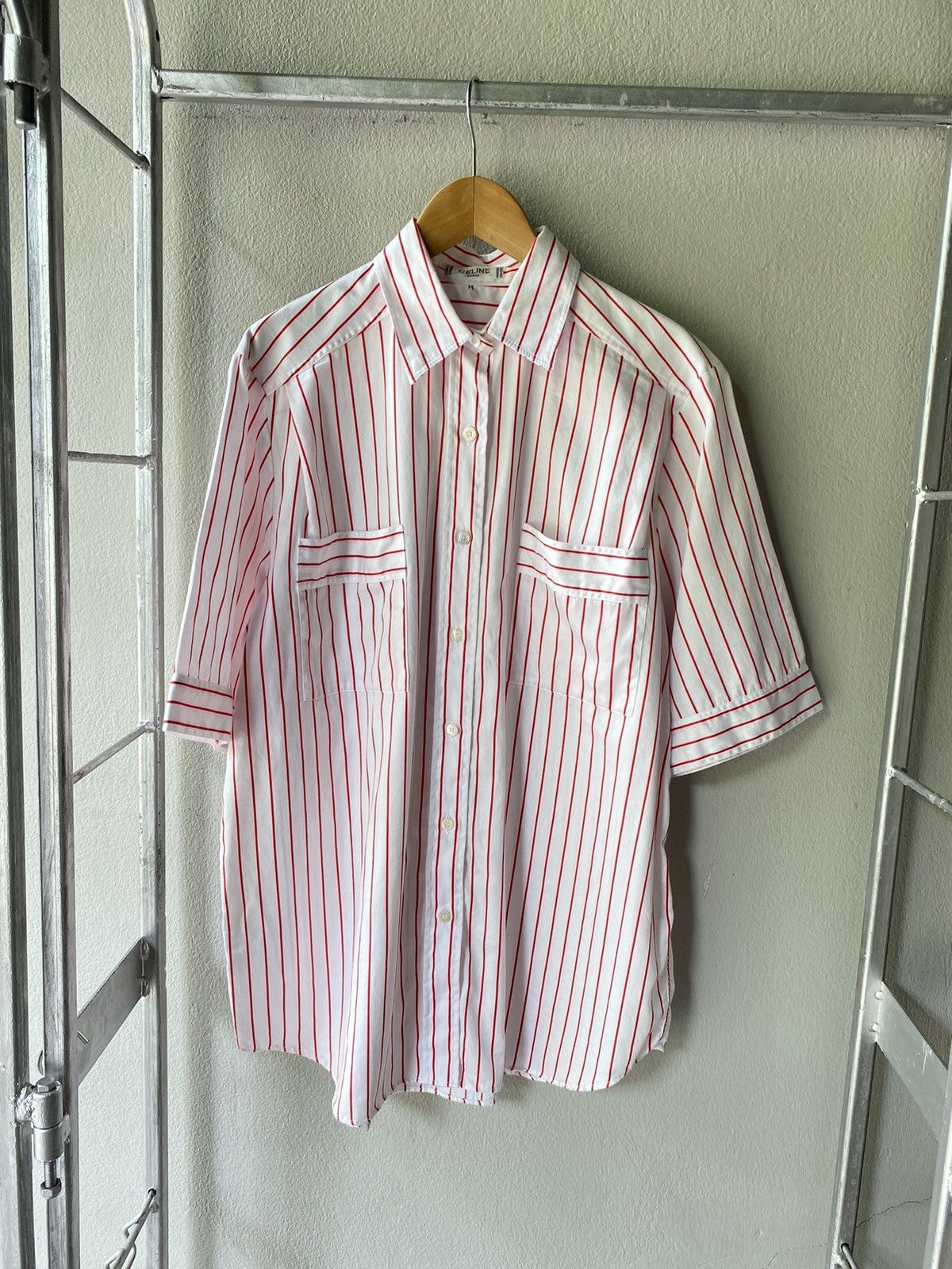 Celine Celine vintage white/red striped pocket shirt Size M / US 6-8 / IT 42-44 - 1 Thumbnail