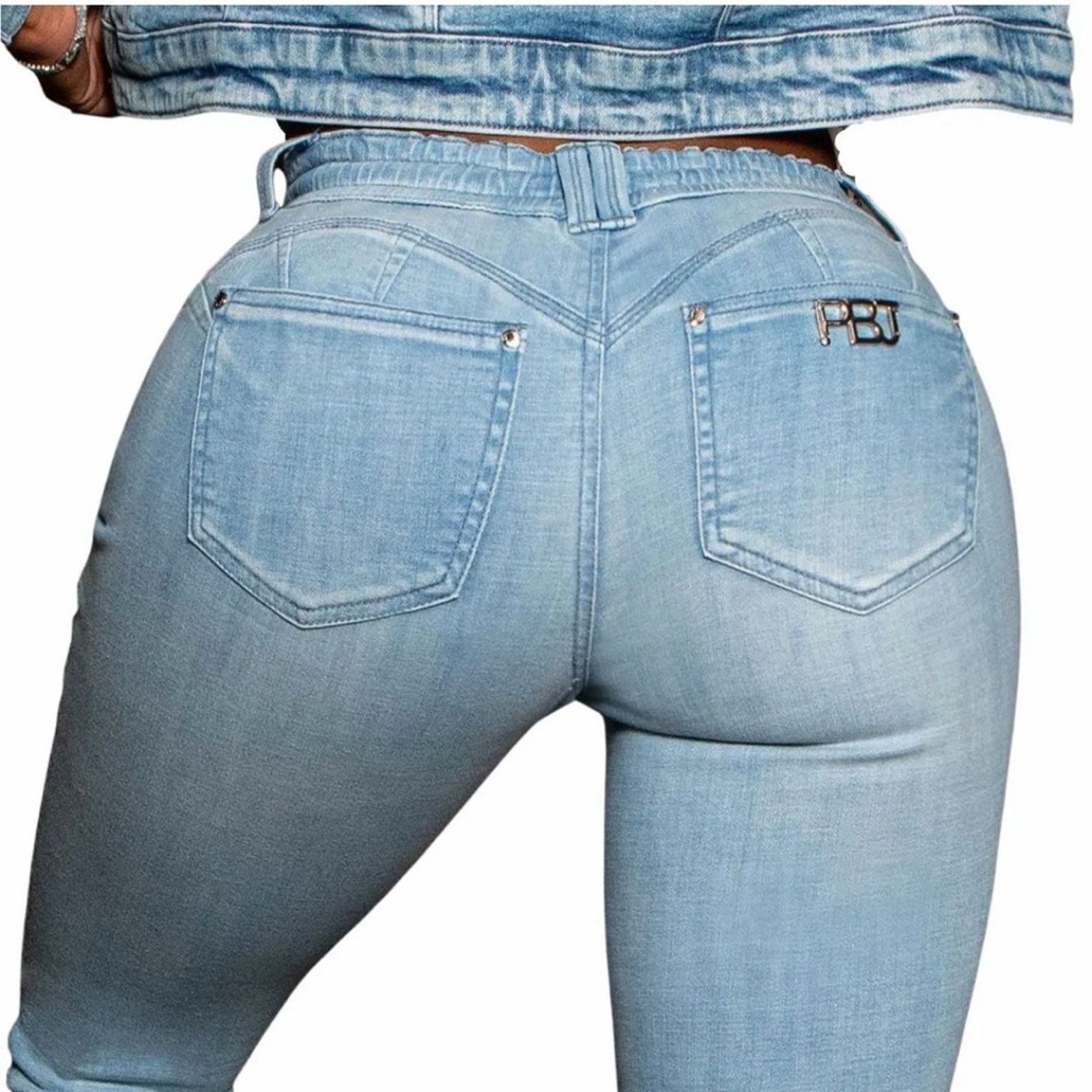 Other New Y2K Pitbull Buttlifting Light Blue Jeans.98% cotton. Size 24" / US 00 / IT 34 - 5 Thumbnail