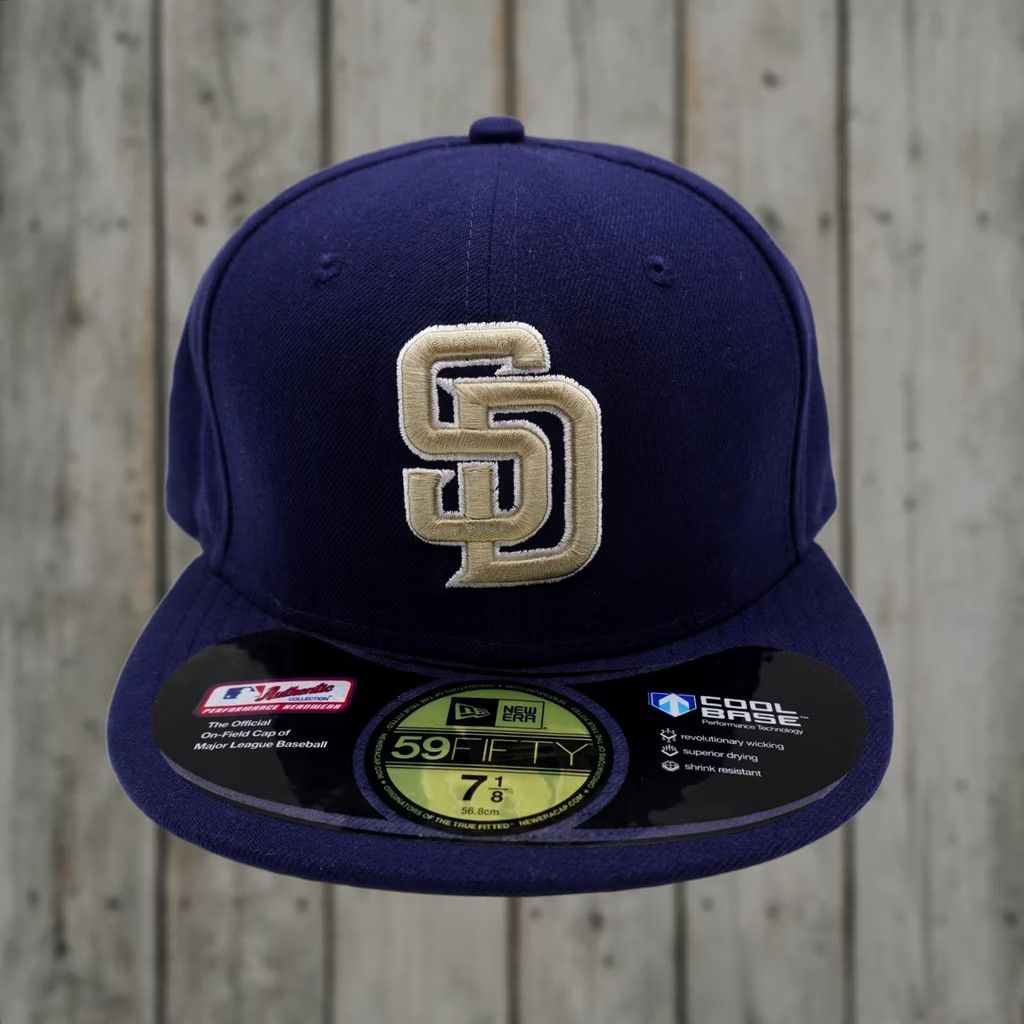 New Era New Era 59FIFTY San Diego Padres Hat Mens 7 1/8 Navy Blue MLB Fitted Cool Base Size ONE SIZE - 1 Thumbnail