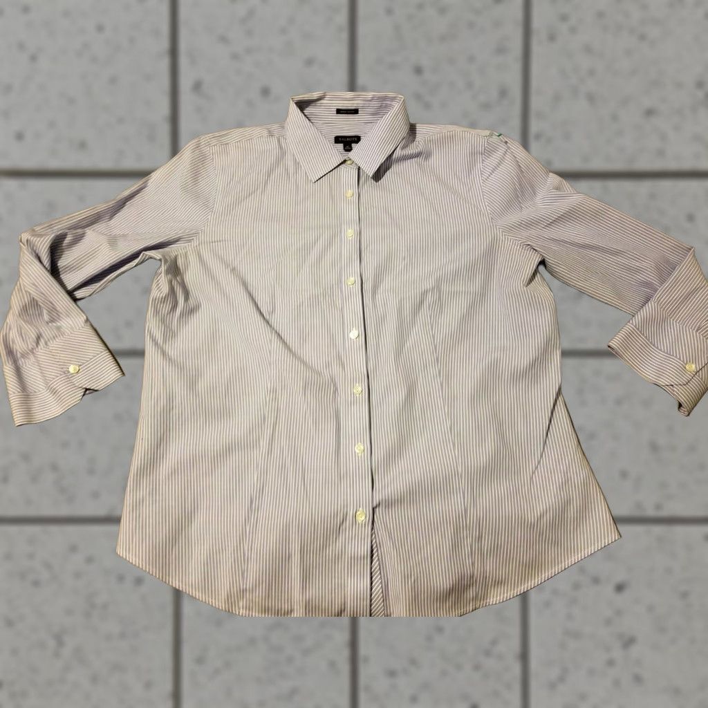 Talbots Womens Talbots Shirt Blouse 14 Cotton White Striped Button Dress Shirt Girls/Mens? Size XL / US 12-14 / IT 48-50 - 1 Thumbnail