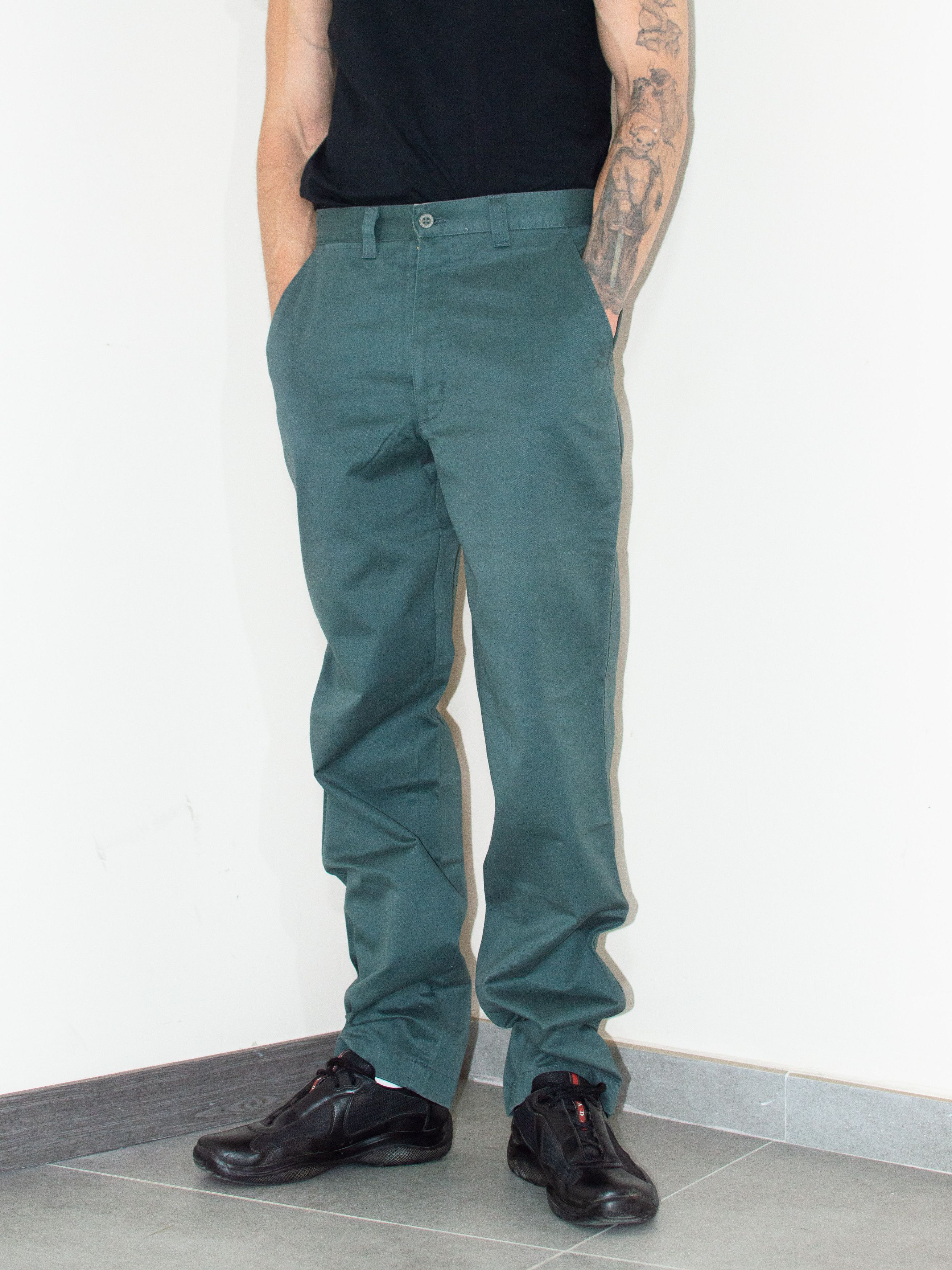 Designer × Dockers × Vintage Vintage 90s Petrol Green Dockers Straight Cotton Trousers Size US 31 - 1 Thumbnail