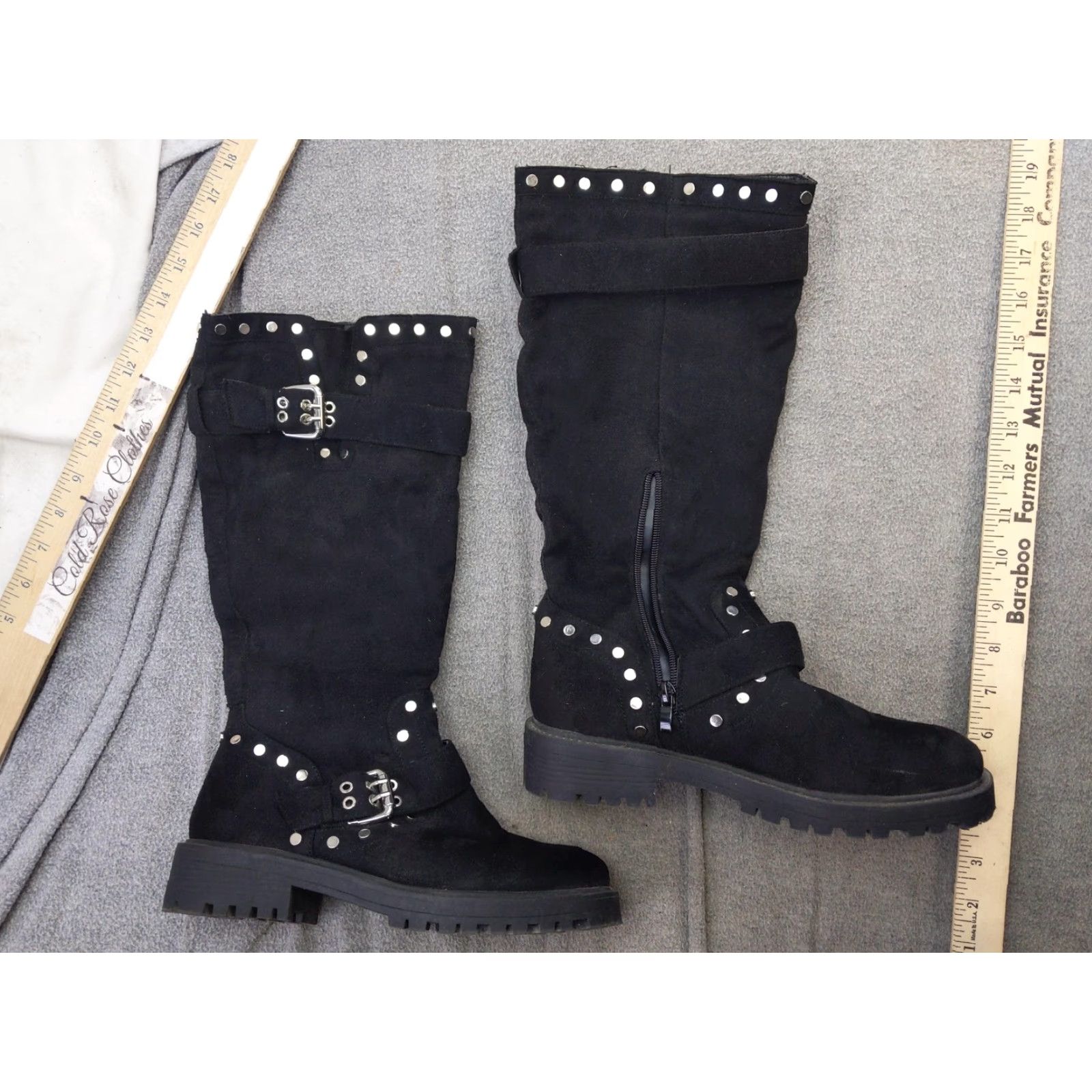 Venus Venus Womens Knee High Biker Boots Black Faux Suede Zip Studded Buckle 7.5 Europe 37.5 Size US 8 / IT 38 - 5 Thumbnail