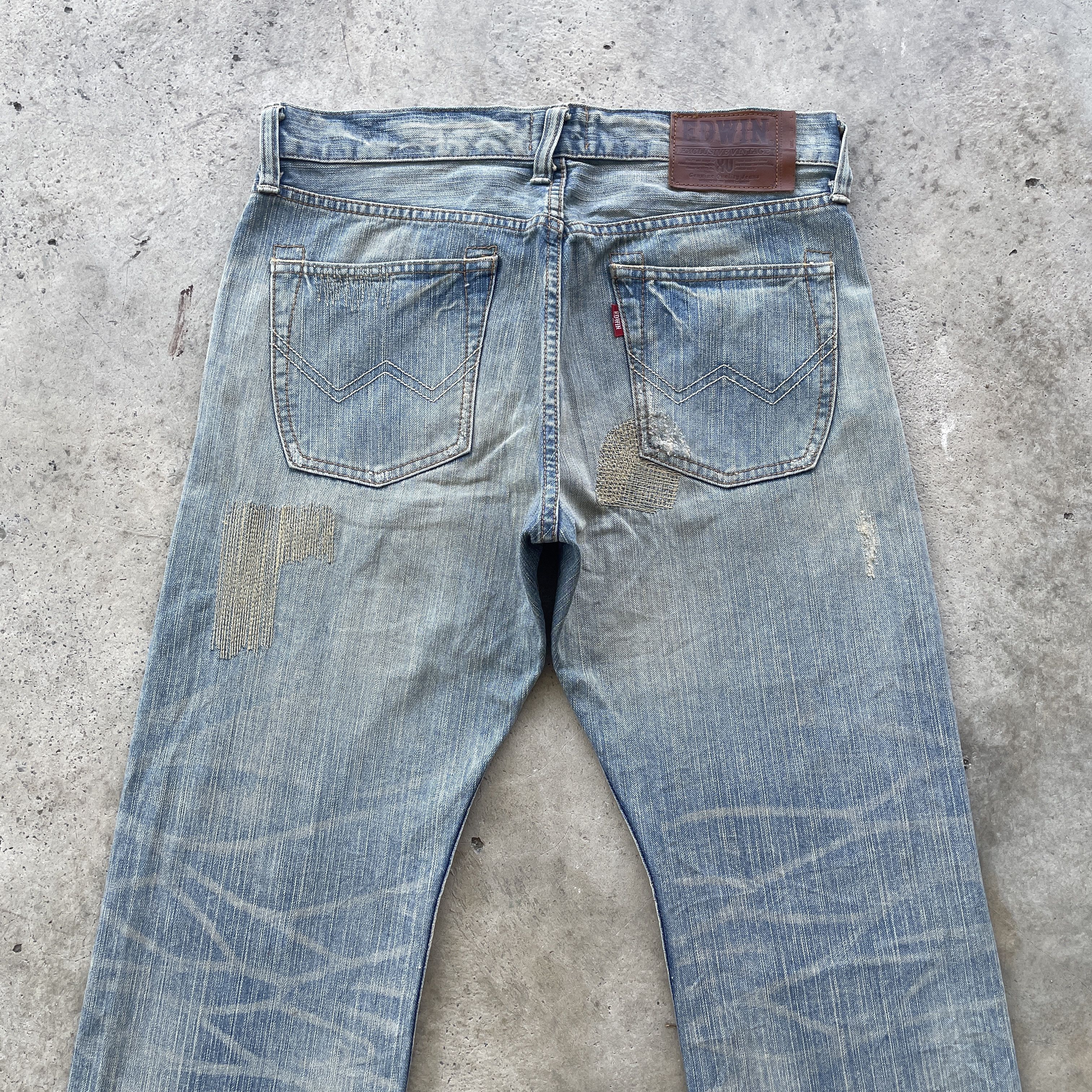 Edwin × Japanese Brand × Jean VINTAGE EDWIN MUDWASH PATCHWORK JEANS DISTRESSED PANTS FADED Size US 33 - 8 Thumbnail