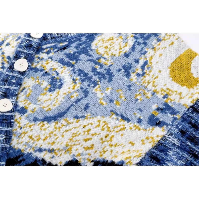 Designer × Other Knitted V-neck Van Gogh Star Sky Night Loose Sweater Size M / US 6-8 / IT 42-44 - 4 Thumbnail