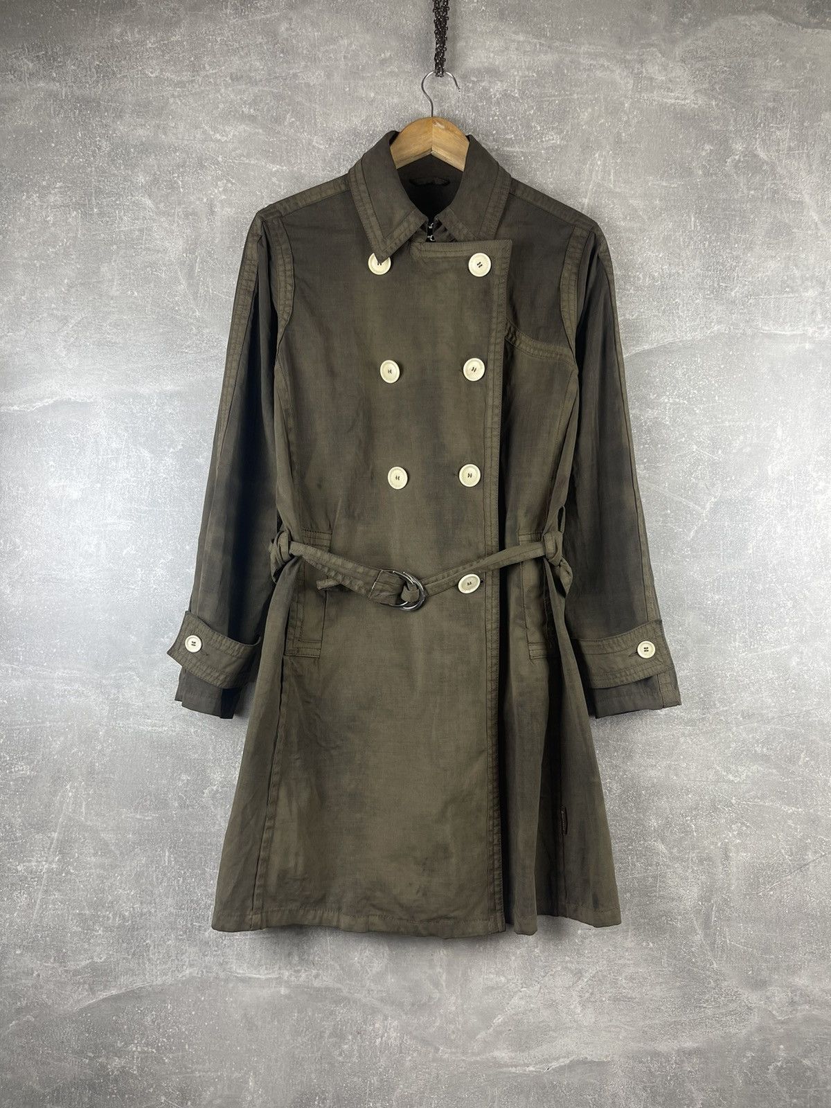 Moncler Moncler Double Breasted Waxed Olive Green Belted Trench Coat Size S / US 4 / IT 40 - 1 Thumbnail