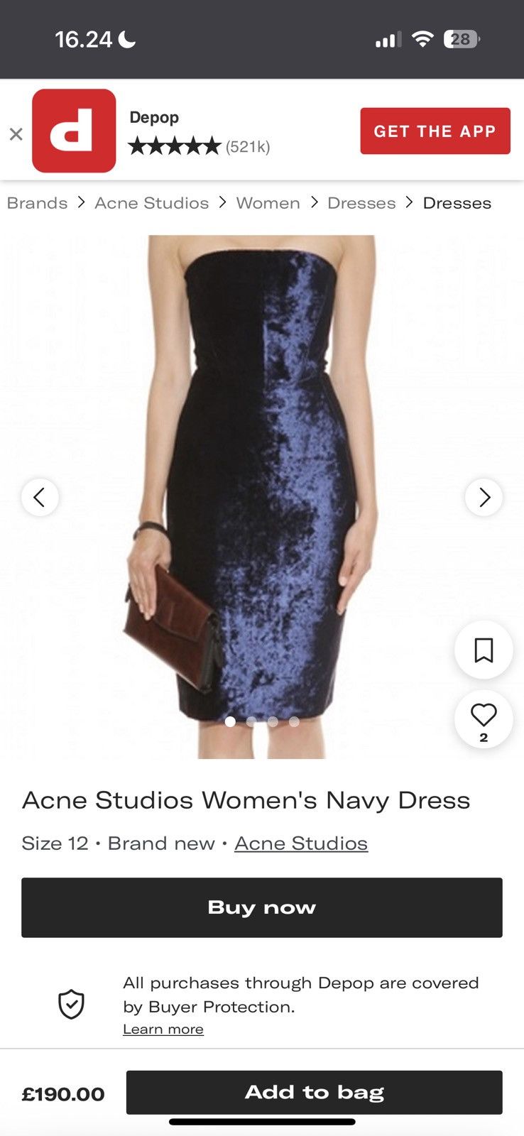 Acne Studios Strapless velvet dress with boning Size XS / US 0-2 / IT 36-38 - 1 Thumbnail