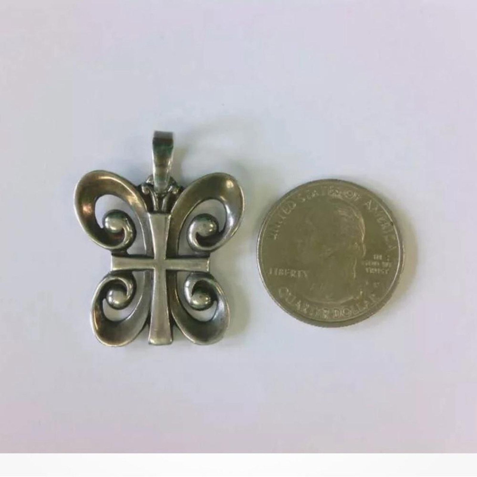 Designer Sterling Silver Butterfly Cross Pendant by James Avery Size ONE SIZE - 3 Thumbnail