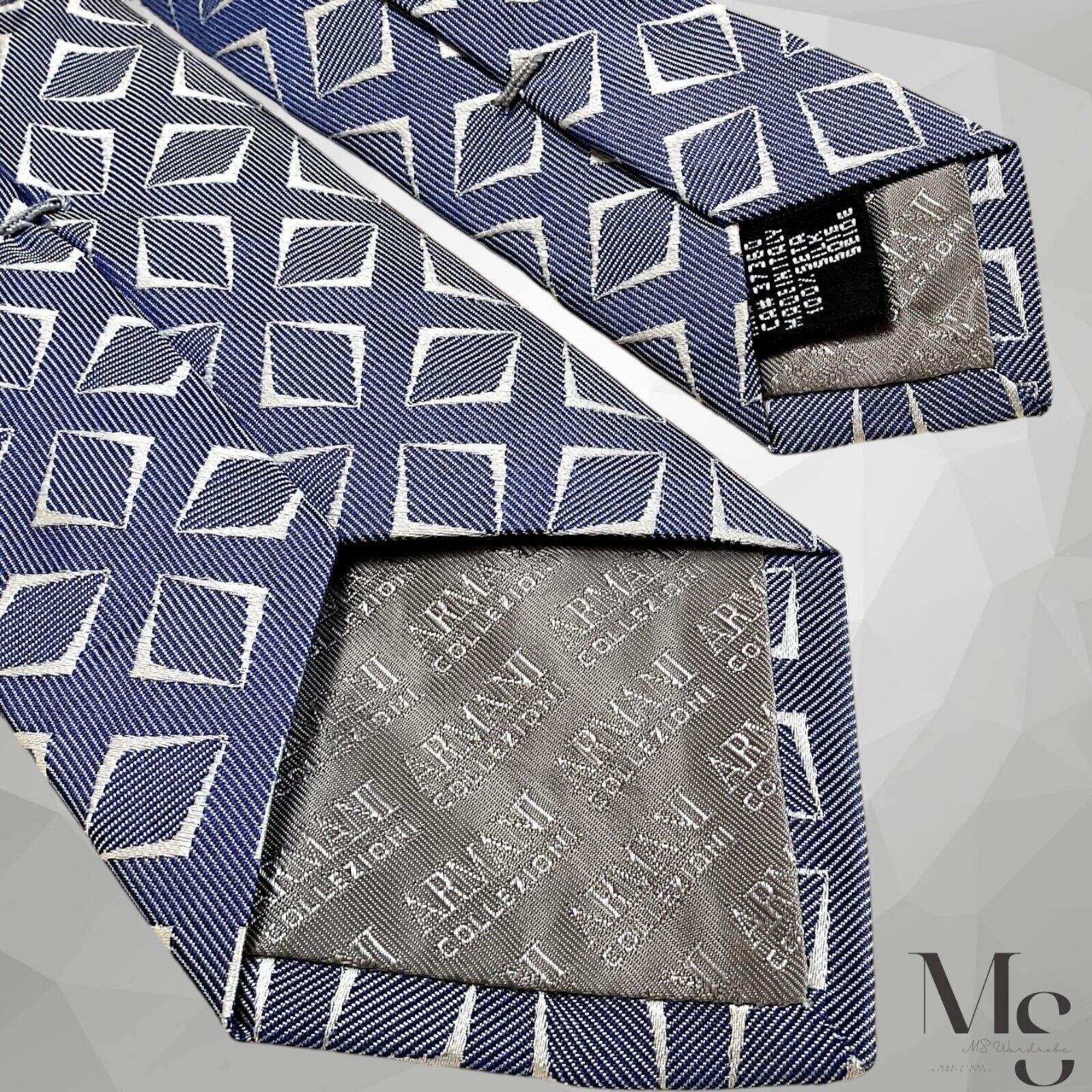 Armani ARMANI COLLEZIONI Blue Geometric Luxury Silk Tie Made In It Size ONE SIZE - 5 Thumbnail