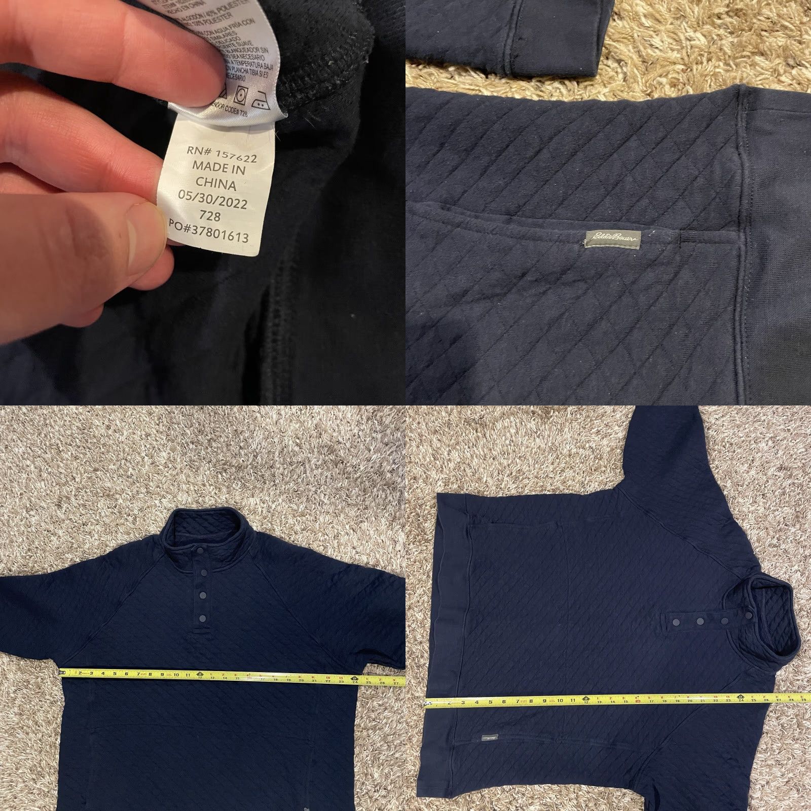 Eddie Bauer Eddie Bauer Quilted Henley Snap Button Pullover Sweater Blue XL Mens Size US XL / EU 56 / 4 - 8 Thumbnail
