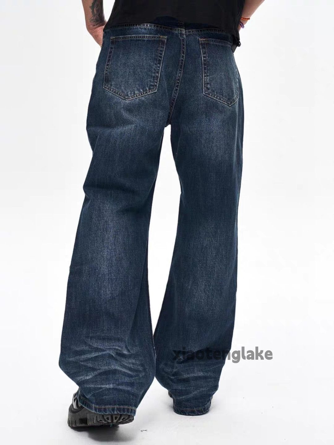 Jean Unisex washed faded loose baggy skate hiphop jeans Size US 30 / EU 46 - 4 Thumbnail
