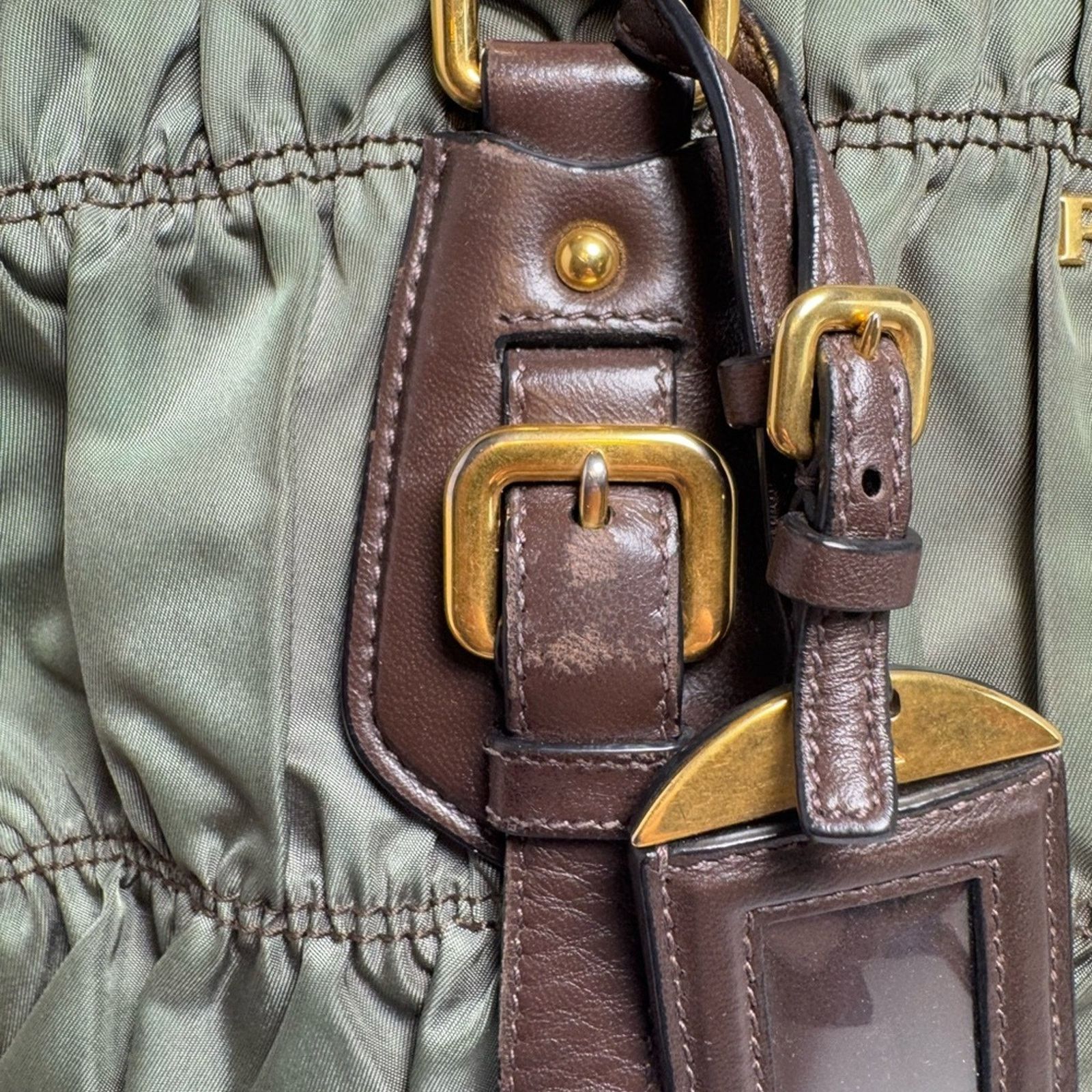 Prada Prada Tessuto Gaufre Olive Green & Brown Leather Satchel Size ONE SIZE - 14 Thumbnail
