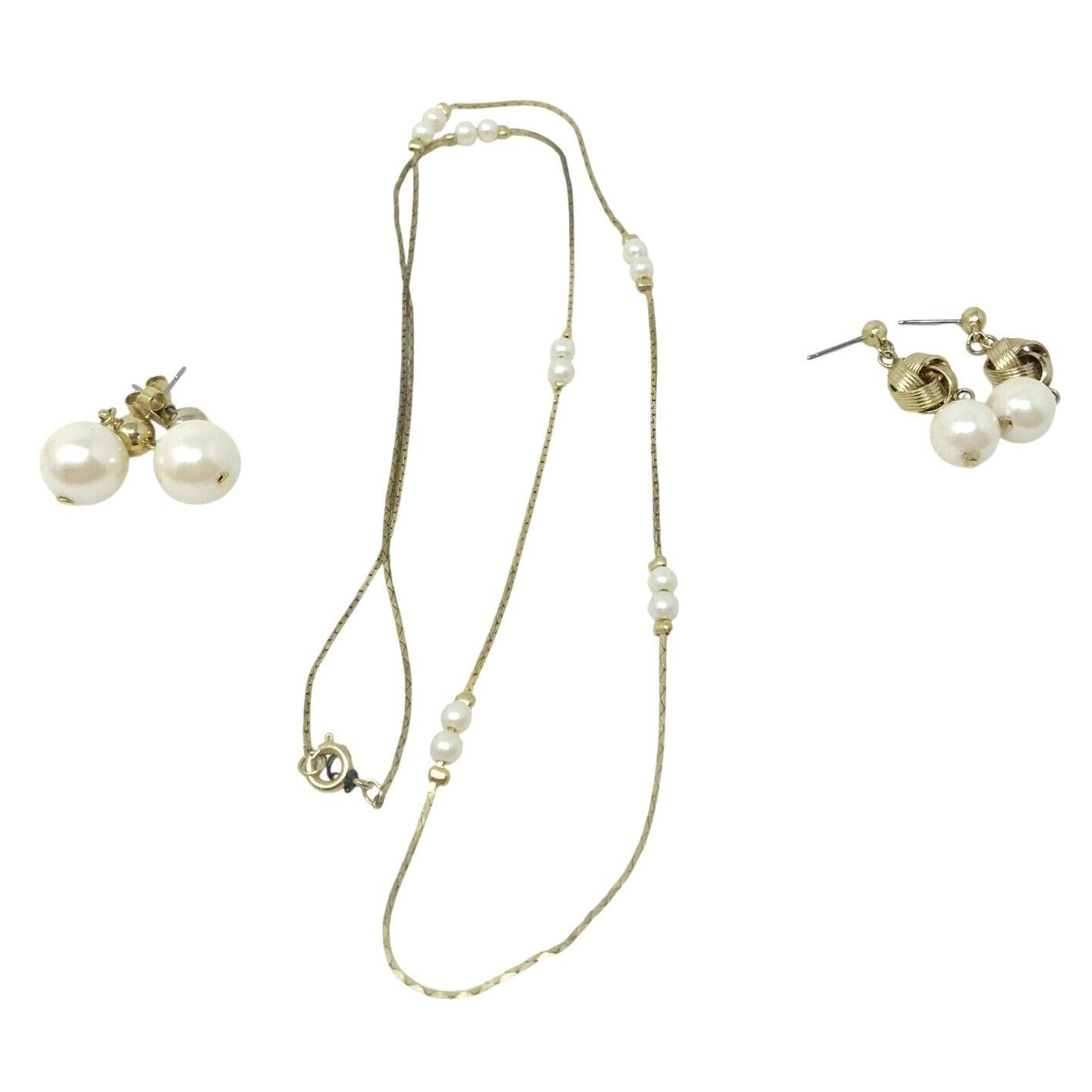 Other Faux Pearl EARRING and NECKLACE SET Gold Tone 2 Pairs of ea Size ONE SIZE - 1 Thumbnail
