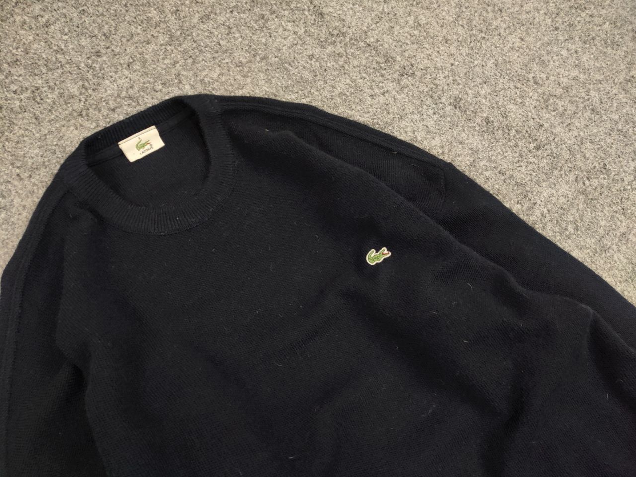Lacoste Vintage 90's Lacoste Navy Blue Wool Crew Chek Sweater Size US XL / EU 56 / 4 - 12 Thumbnail