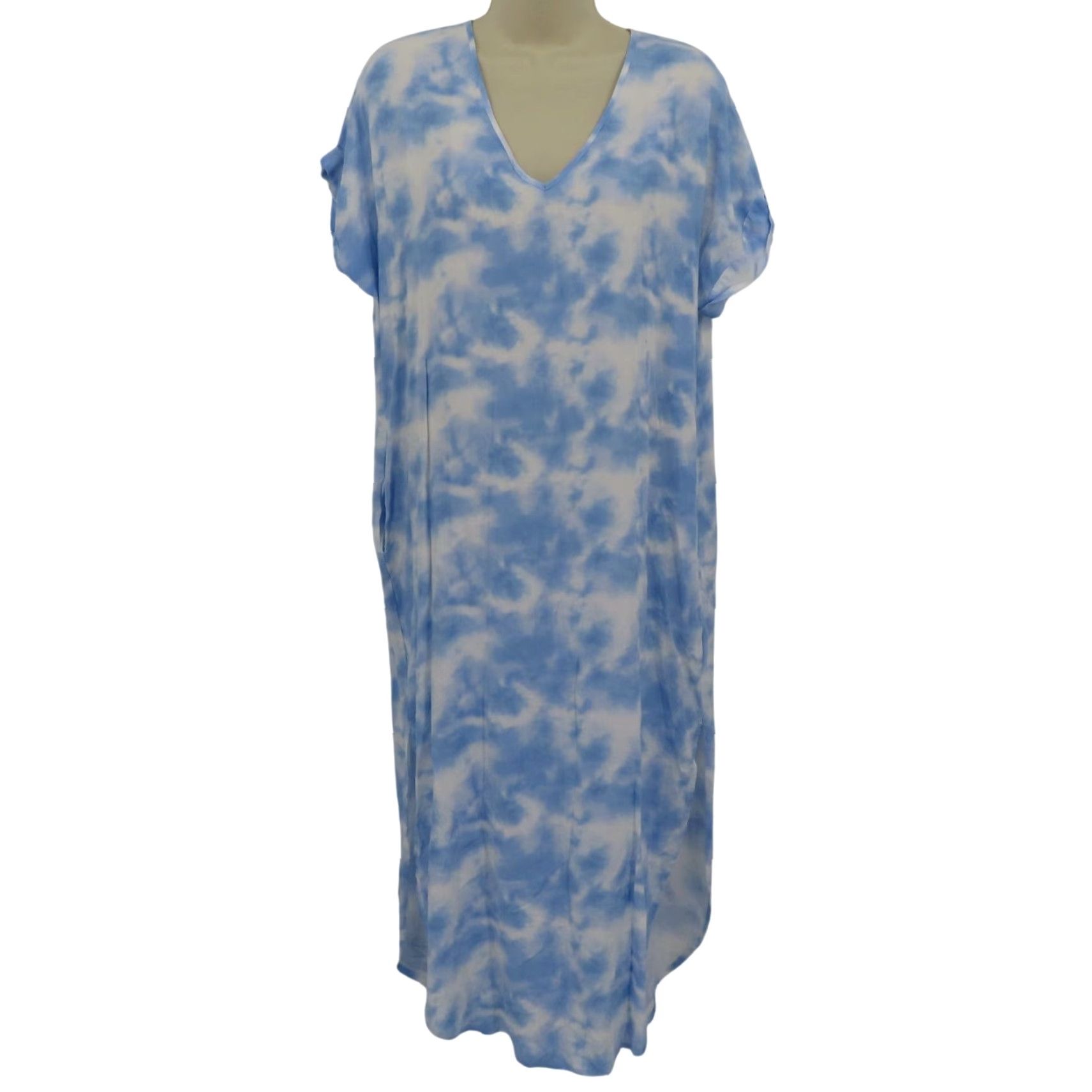 Vintage Shinestar Women Maxi Dress V Neck Tie Dye Blue White Pockets M Size M / US 6-8 / IT 42-44 - 2 Thumbnail