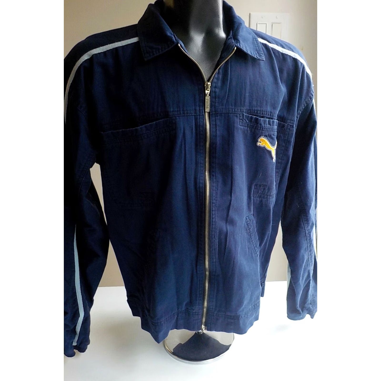 Puma PUMA Bomber Jacket Navy Light Blue 100% Cotton Full Zip Front Logo SZ M Mens Size US M / EU 48-50 / 2 - 2 Thumbnail