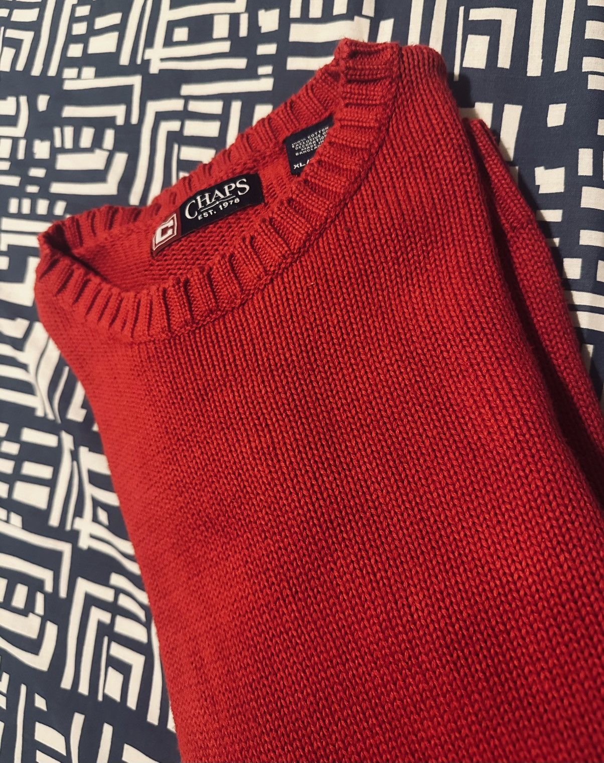 Chaps Ralph Lauren × Vintage VINTAGE Ralph Lauren Chaps Knit jumper Burgundy Cotton Size US XL / EU 56 / 4 - 5 Thumbnail