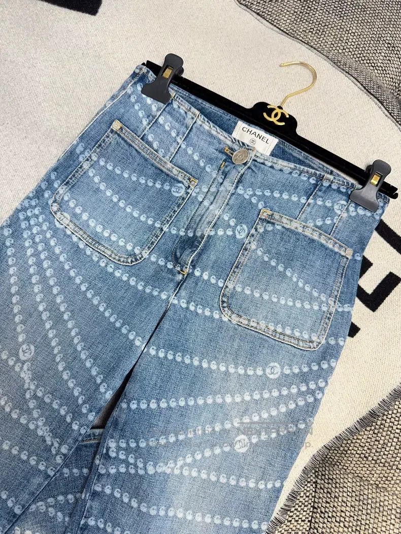 Chanel Chanel 25P popular blue pearl print jeans narrow-leg pants Size 24" / US 00 / IT 34 - 3 Thumbnail