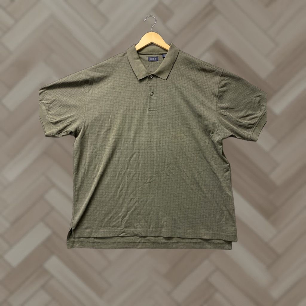 Izod VINTAGE IZOD Polo Shirt Men Military Green XX-Large Pin Check Collared Short Sleeve 2XL Classic Logo 90s Sports Size US XXL / EU 58 / 5 - 1 Thumbnail
