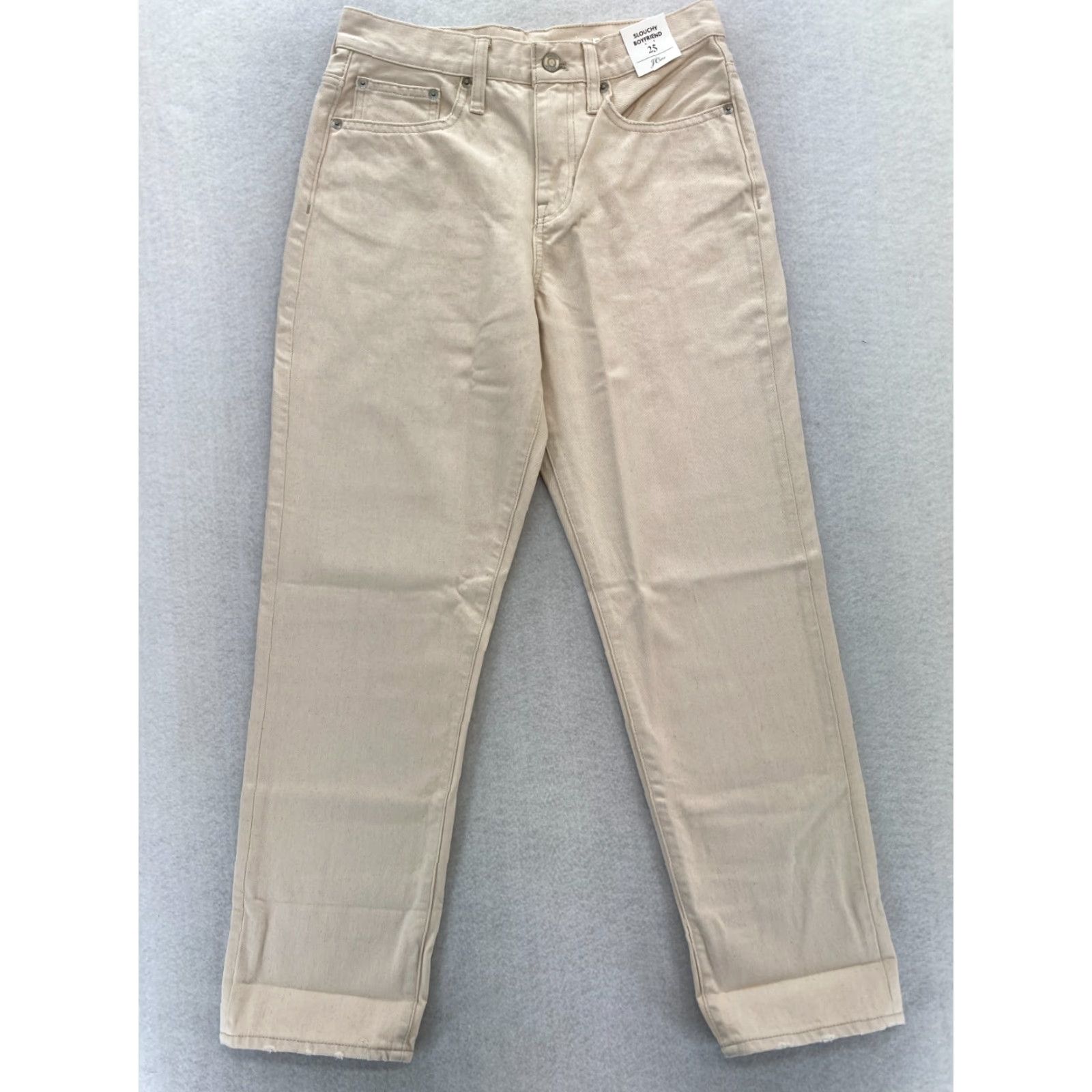 J.Crew J.CREW Jeans Slouchy Boyfriend 25 Beige Denim Ankle Crop Women Regular Rise High Straight Leg 5-Pocket Distressed No Size 42" / US 20 - 2 Thumbnail