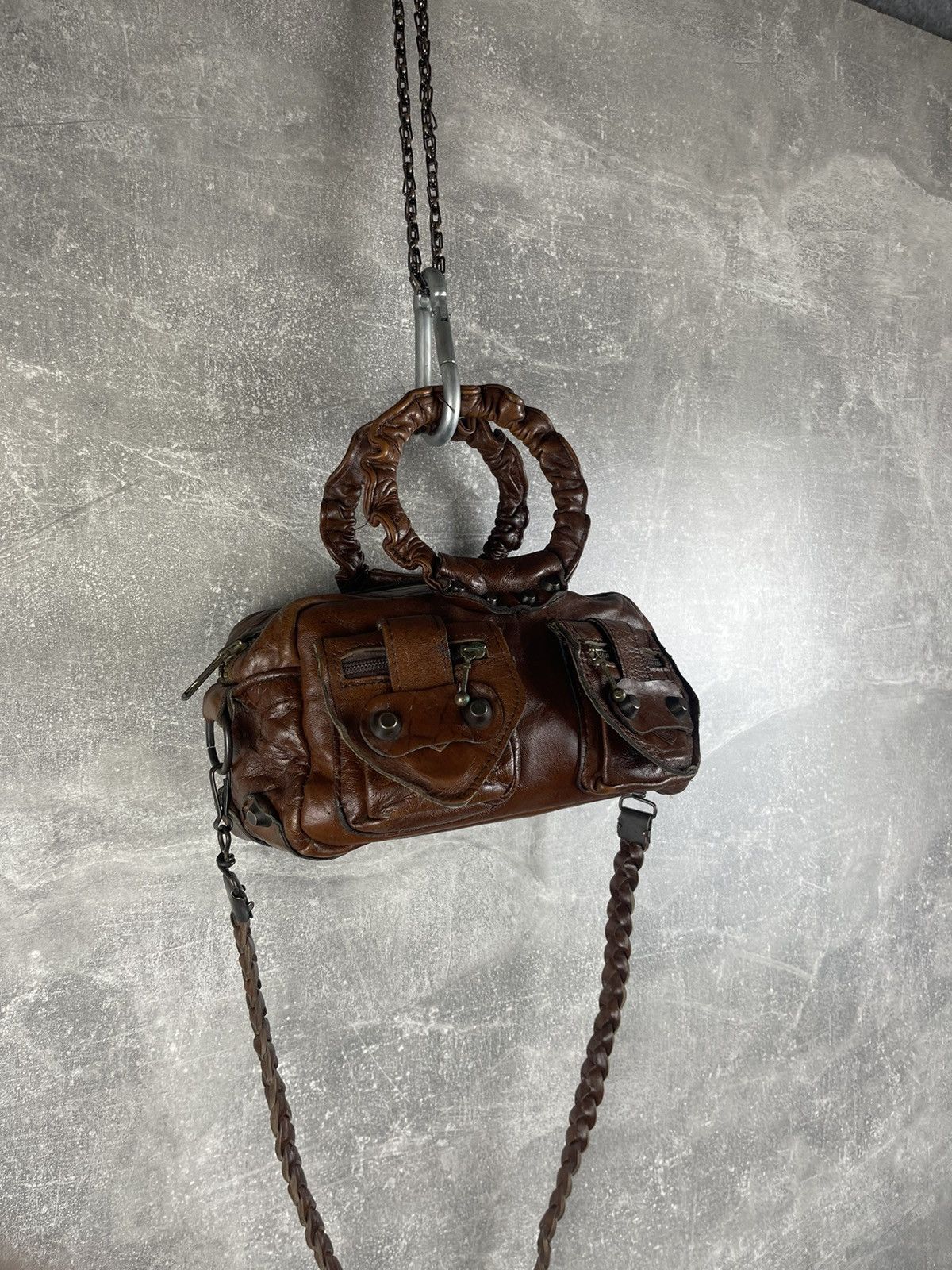 Genuine Leather Vintage Brown Leather Barrel Bag Mini Wrist & Crossbody Bag Size ONE SIZE - 3 Thumbnail