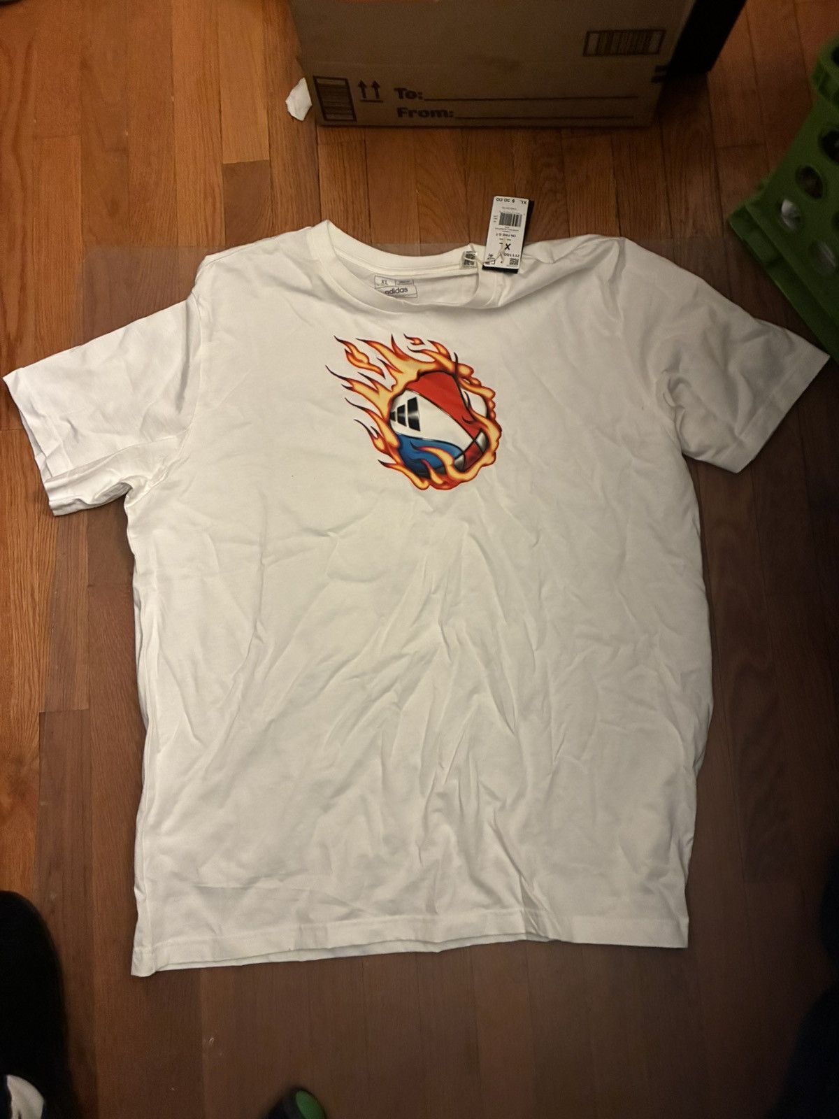 Adidas Adidas white cotton t-shirt with flame design, Size XL Size US XL / EU 56 / 4 - 1 Thumbnail