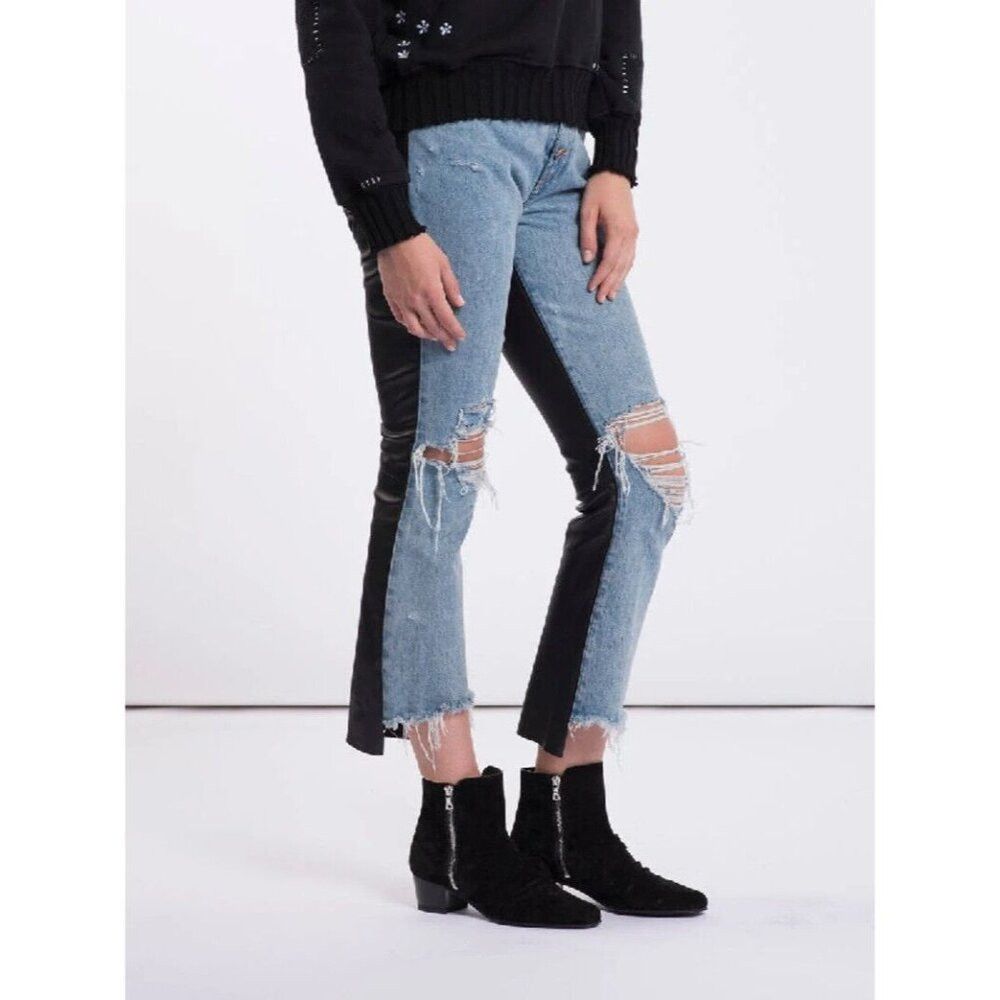 Amiri Amiri The Webster Leather Denim Crop Flare Jeans 26 40 Women Size 26" / US 2 / IT 38 - 2 Thumbnail
