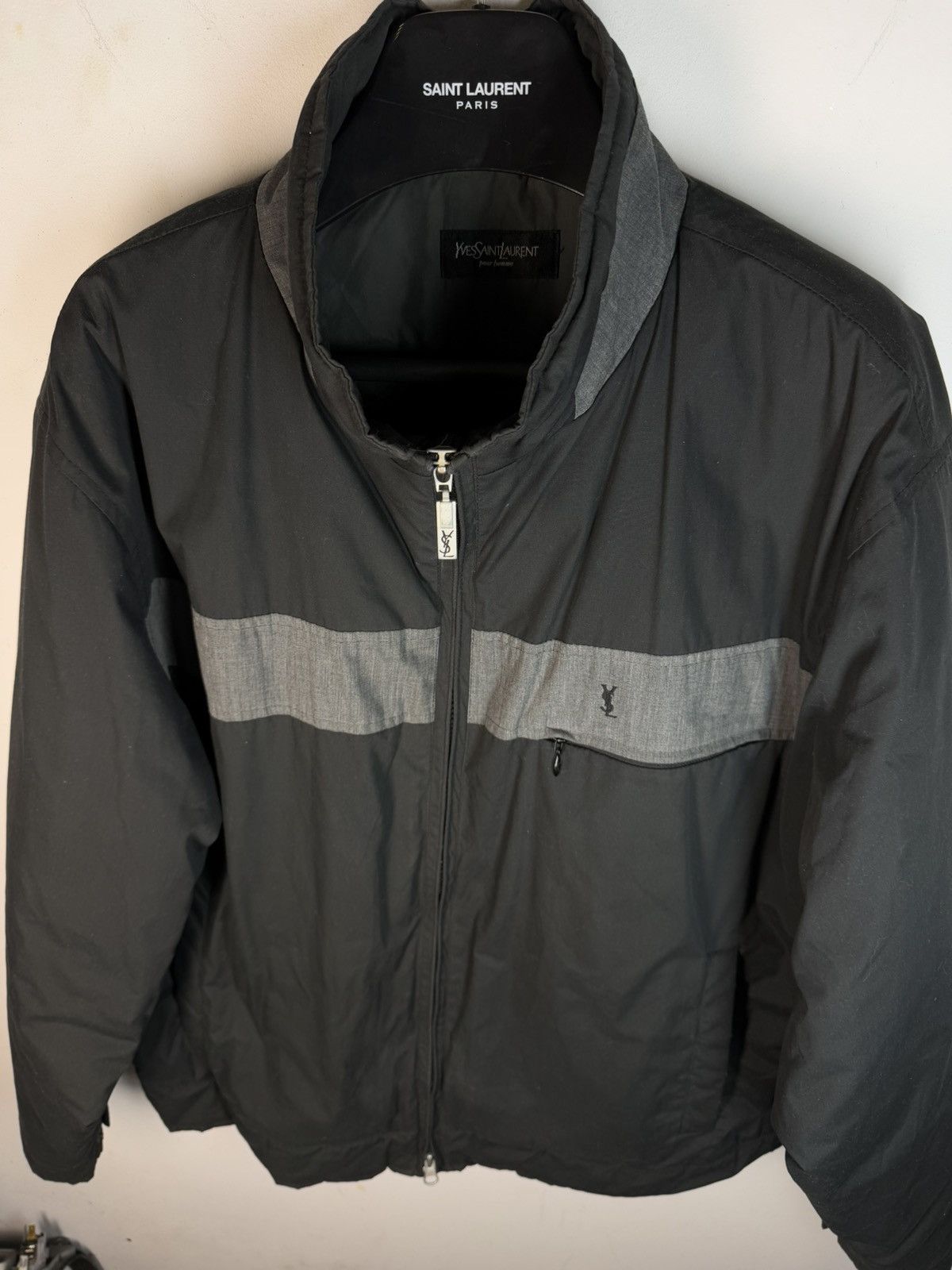 Warm YSL Jacket Black/Grey Autumn Bomber Vintage Luxury