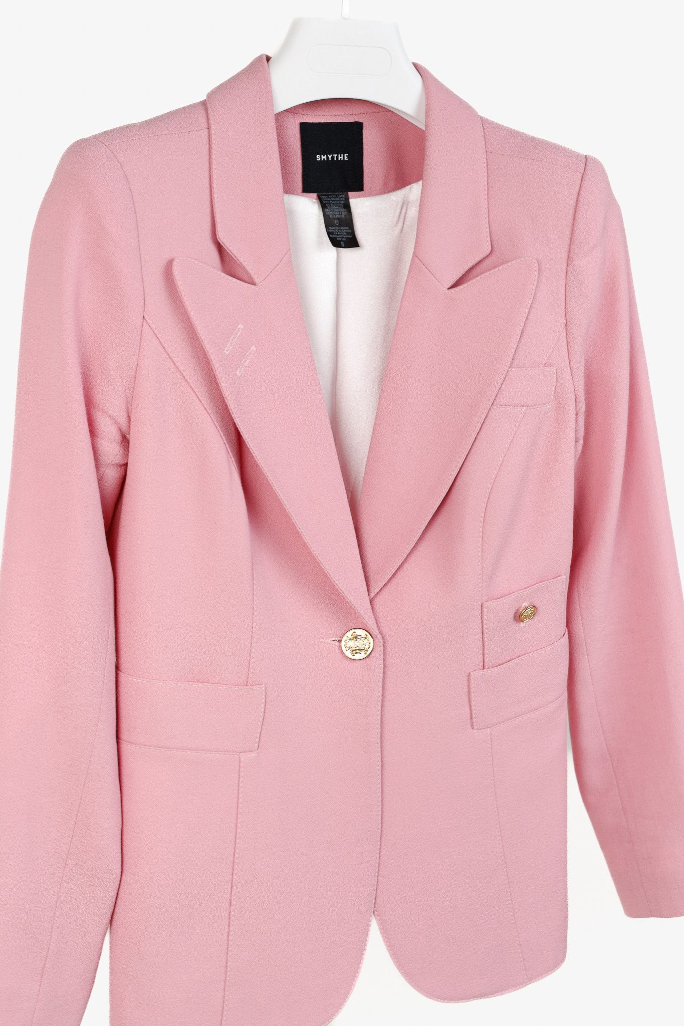 SMYTHE Smythe Duchess Rethink Pink Single-Breasted Wool Blazer Size M / US 6-8 / IT 42-44 - 3 Thumbnail