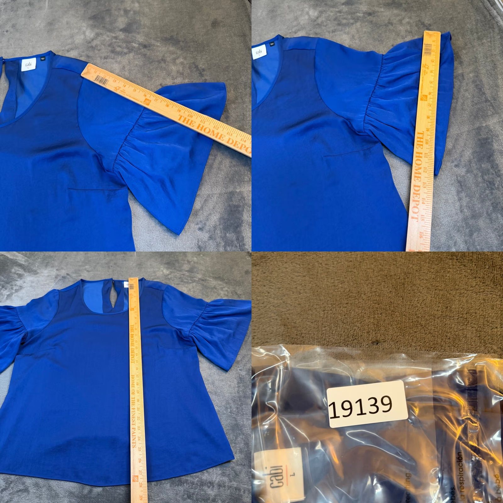 Vintage Cabi Blouse Womens Large Blue Bell Sleeve Keyhole Back Flutter Shirt Size L / US 10 / IT 46 - 8 Thumbnail