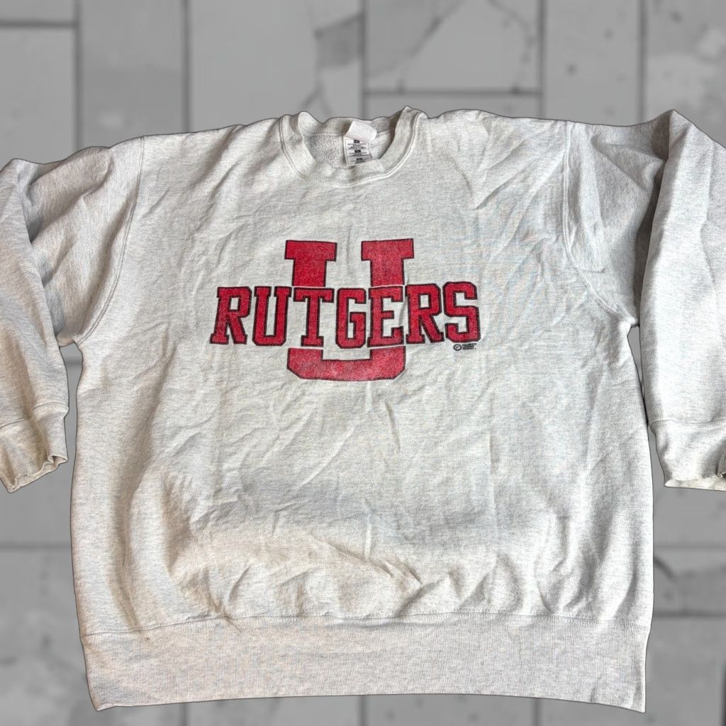 Vintage VINTAGE Rutgers University Sweater XL Gray American Vintage Sweatshirt Men Long Sleeve Crew Neck Pullover Size US XL / EU 56 / 4 - 1 Thumbnail